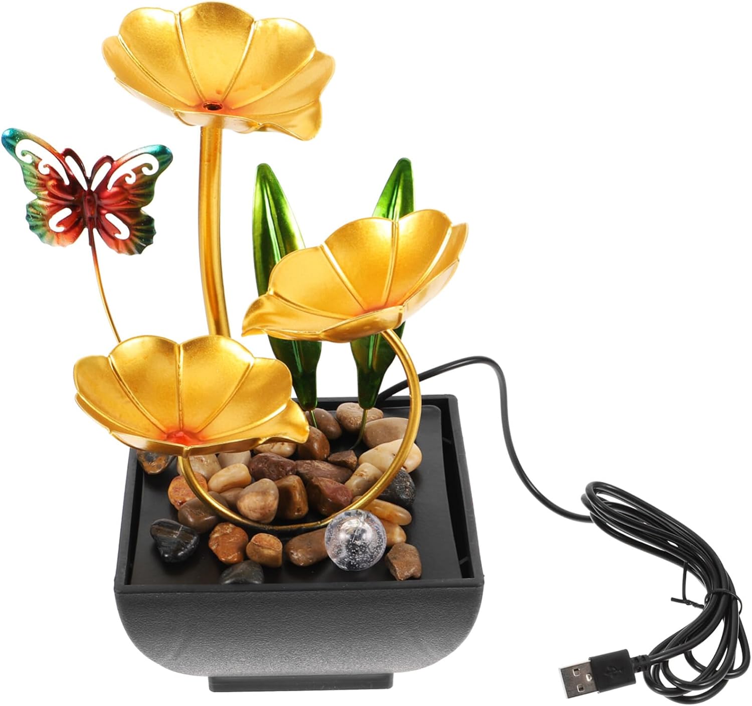 Cabilock Tabletop Water Fountain Lotus Leaf Design USB Powered Indoor Decor Ornament for Home Office