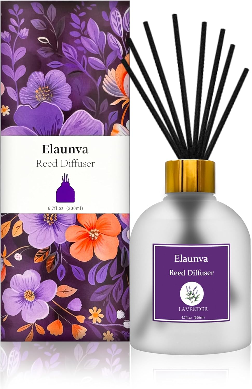 Elaunva Lavender Reed Diffuser Set with 8 Sticks