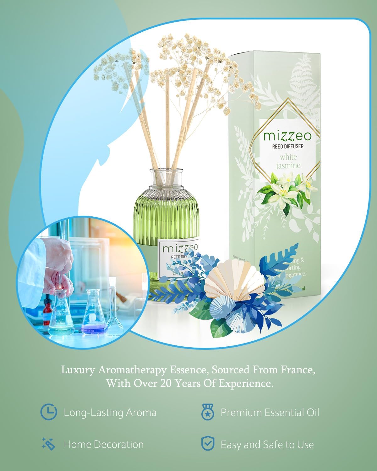 MIZZEO Reed Diffuser Set White Jasmine