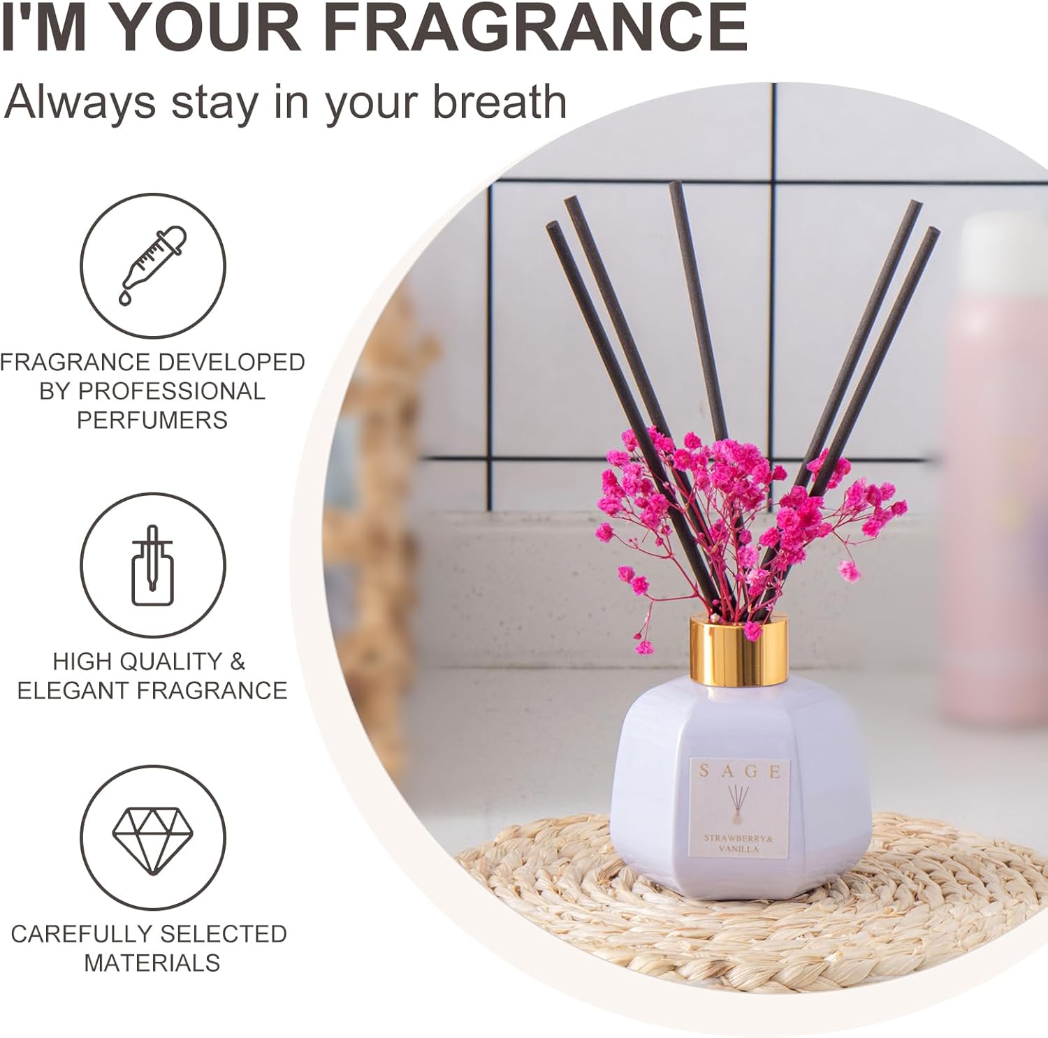 Sage Hotel Reed Diffuser - Vanilla Strawberry Scent