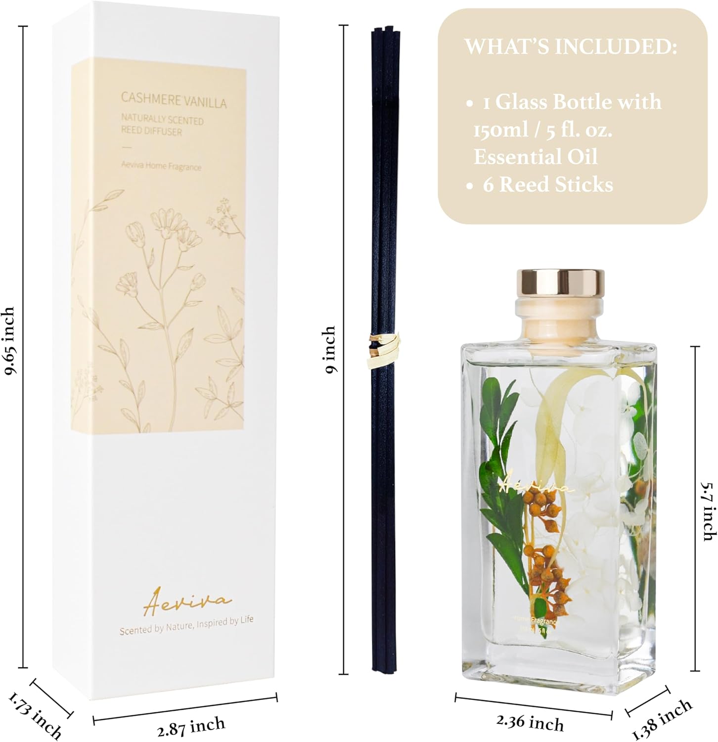 Aeviva Flower Reed Diffuser Set with Cashmere Vanilla Scent