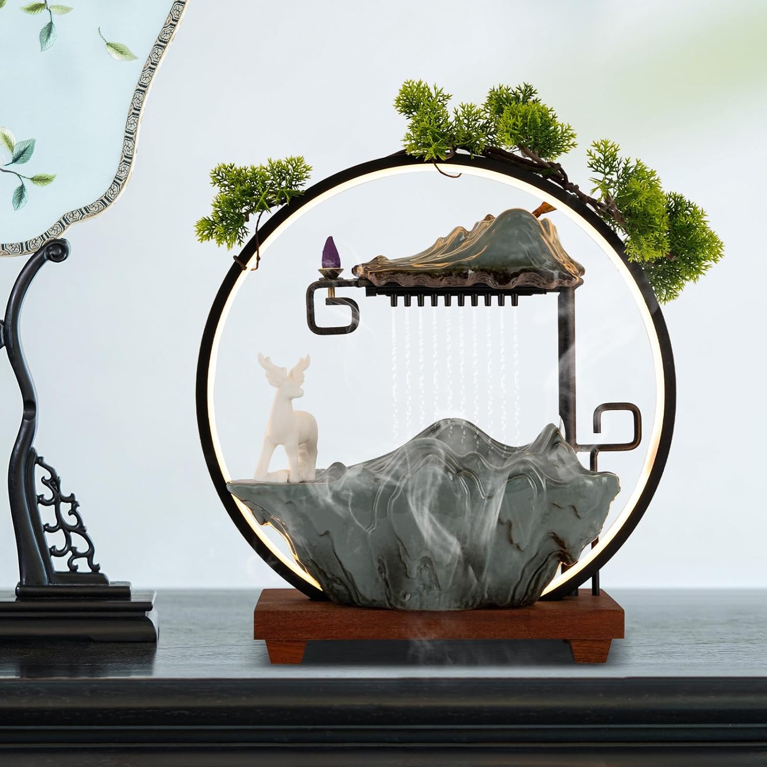 Tabletop Buddha Fountain with Lights and Pump