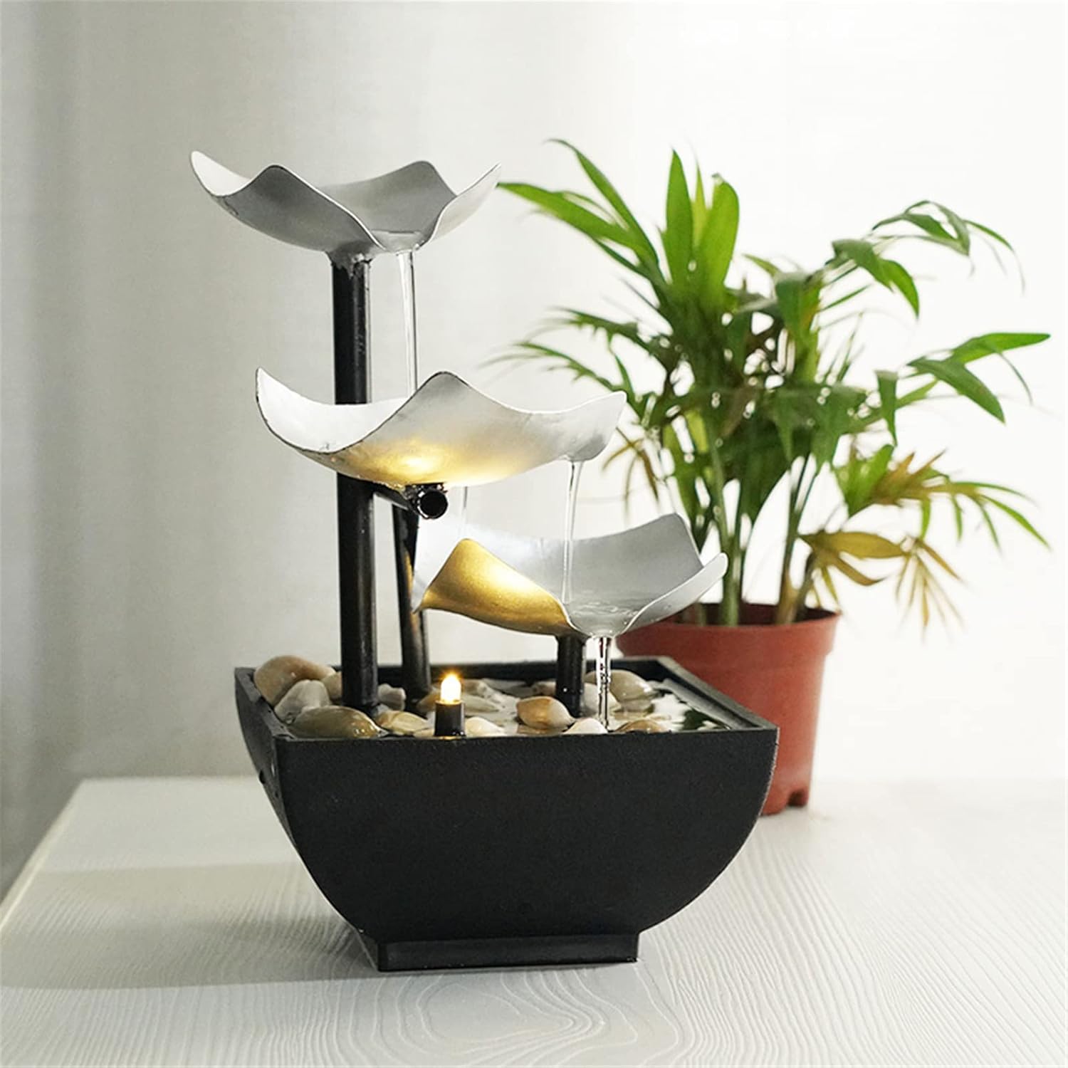 MEIMAY 3-Tier Tabletop Water Fountain with LED Light