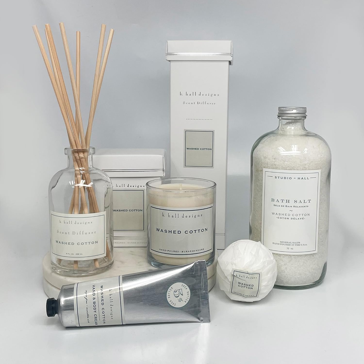 K Hall Designs Washed Cotton Reed Diffuser Set
