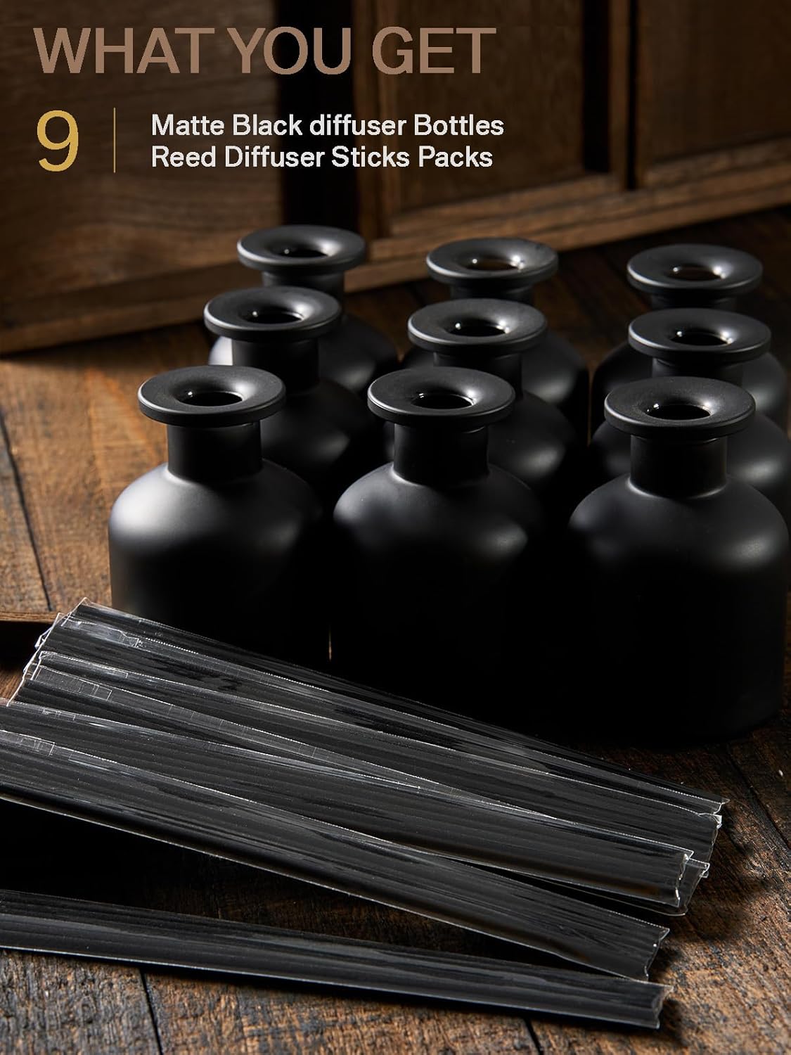 Mo0yuulife LeDeGine 9Pcs Matte Black Diffuser Bottles 150ml