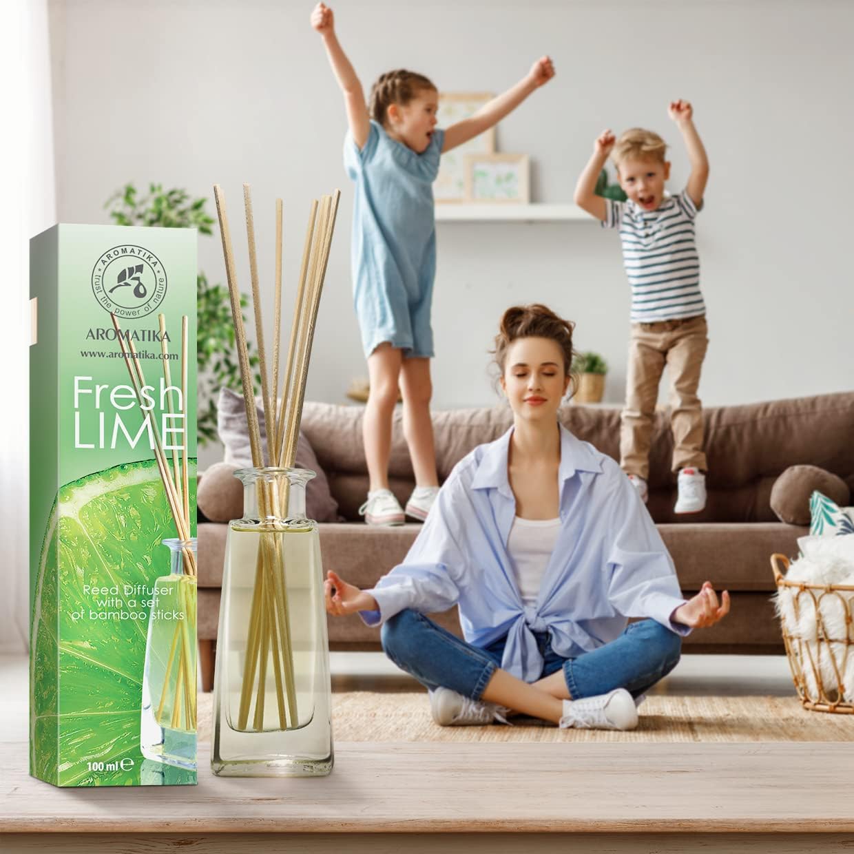 AROMATIKA Lime Reed Diffuser Set 34 Fl Oz