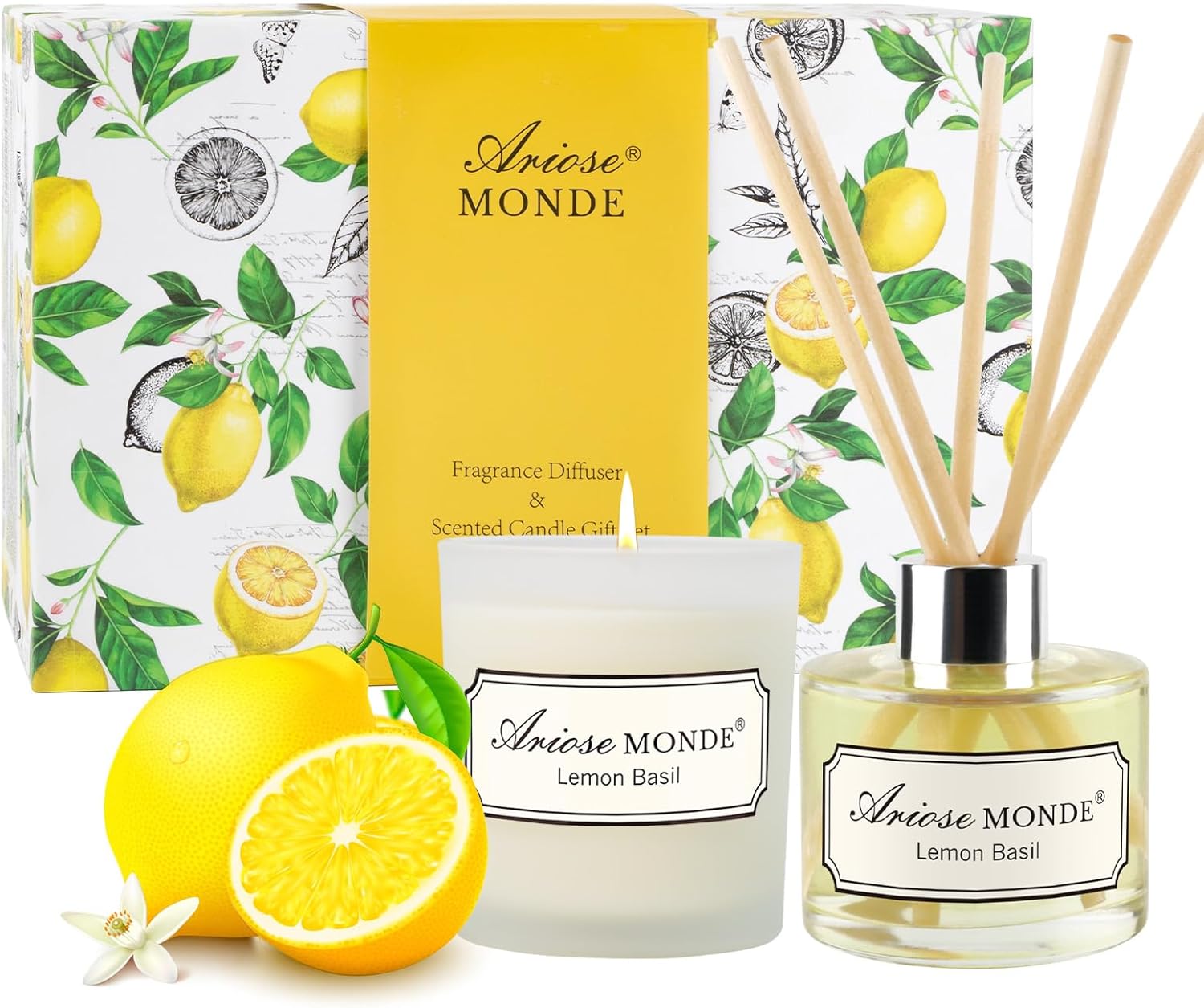 Lemon Basil Reed Diffuser Soy Candle Set
