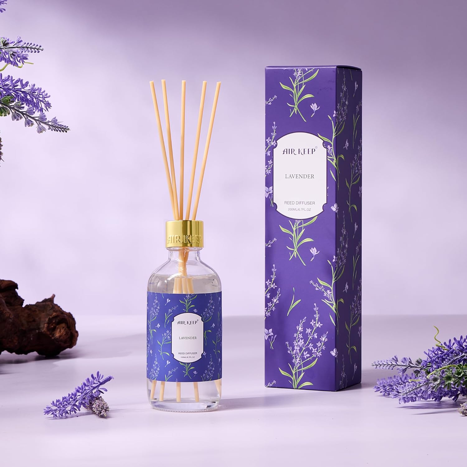 Airkeep Lavender Reed Diffuser Set with 8 Sticks 676 Oz