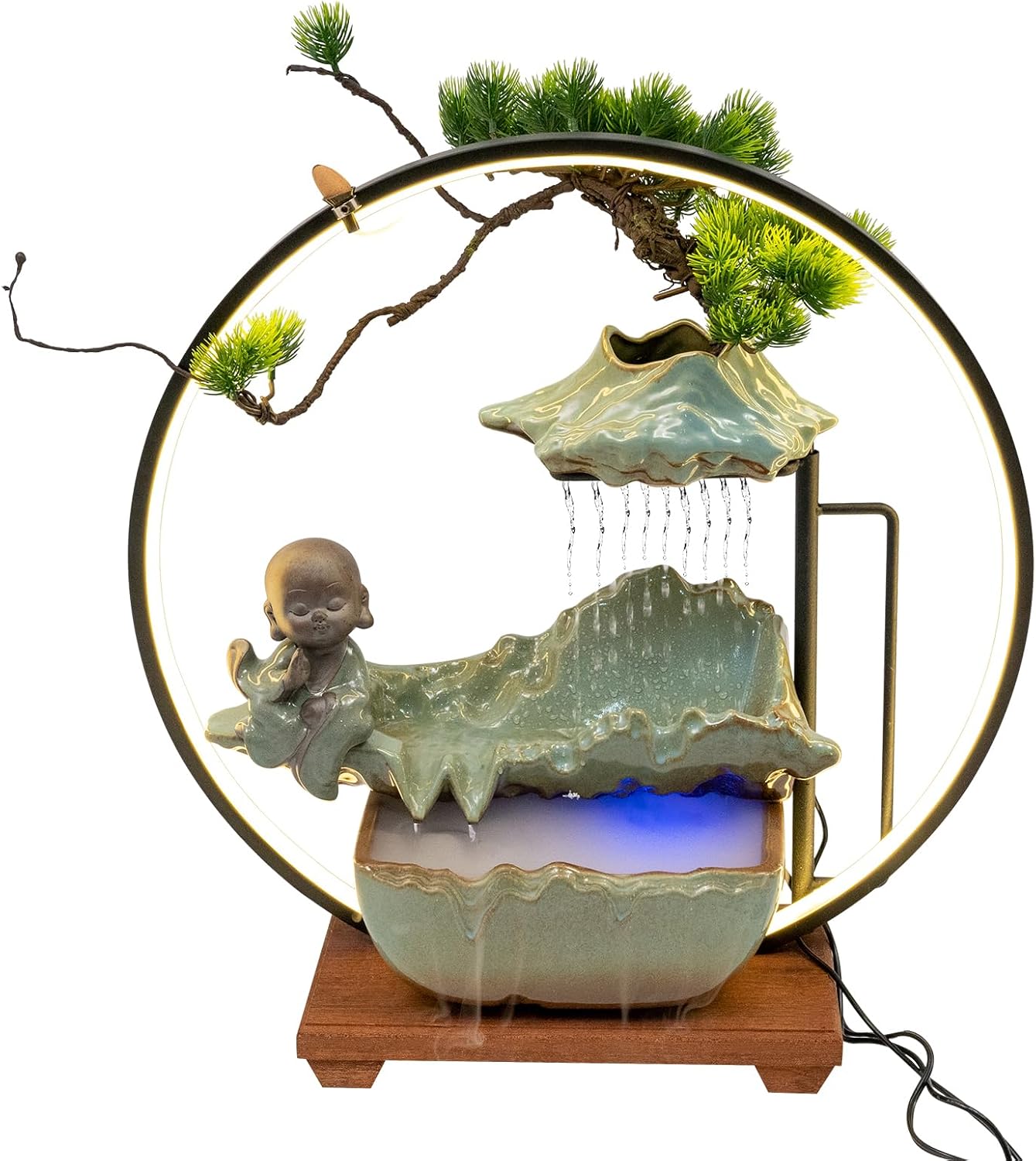 Big Fountain for Table Top - Indoor Waterfall with LED Light and Reflux Incense