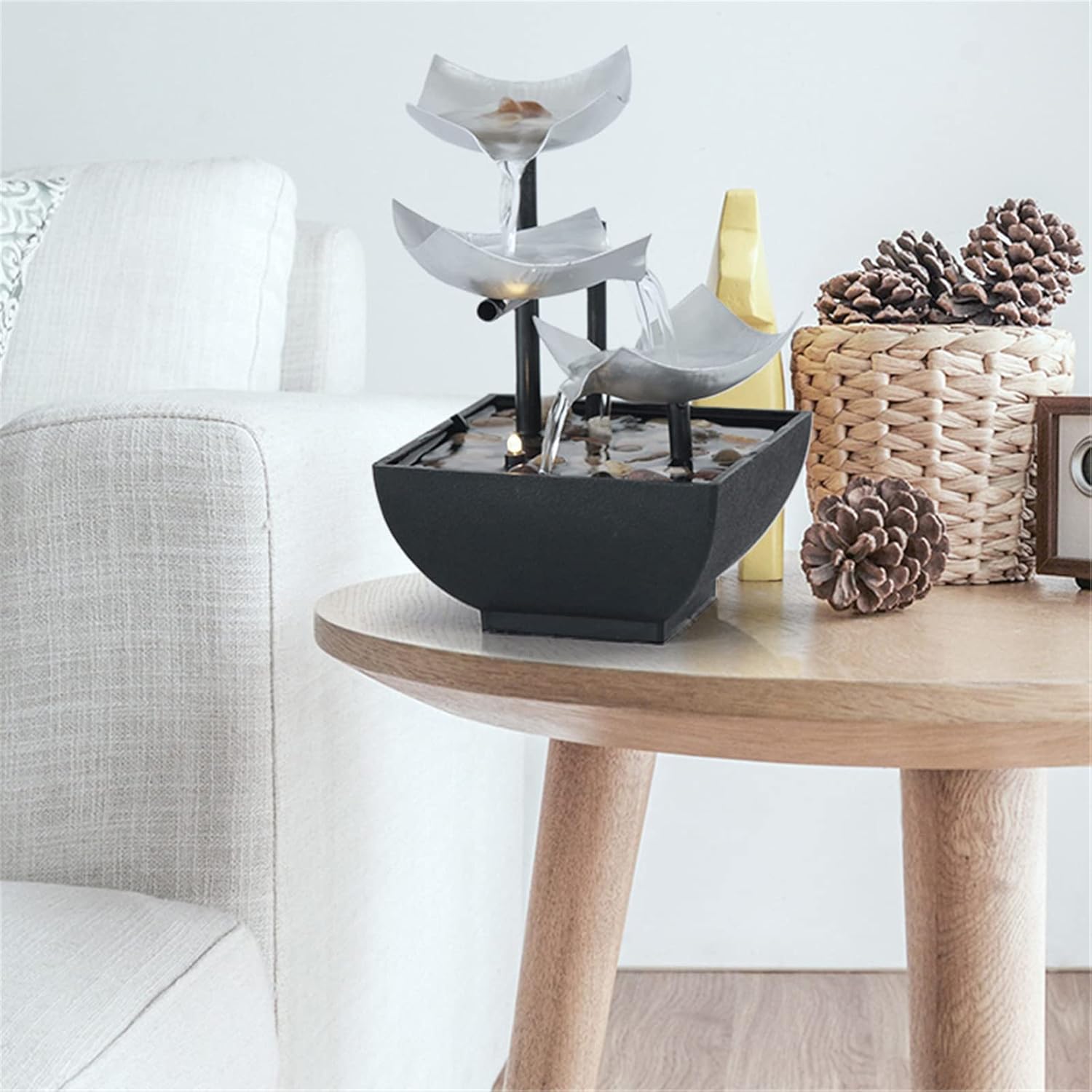 MEIMAY 3-Tier Tabletop Water Fountain with LED Light