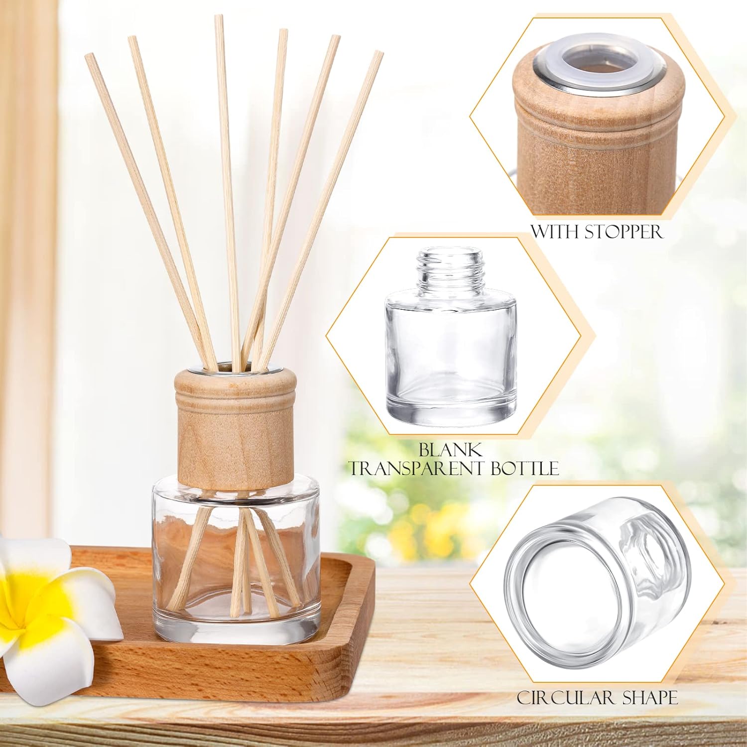 Roshtia 40 Piece Reed Diffuser Set with Glass Bottles and Wooden Caps