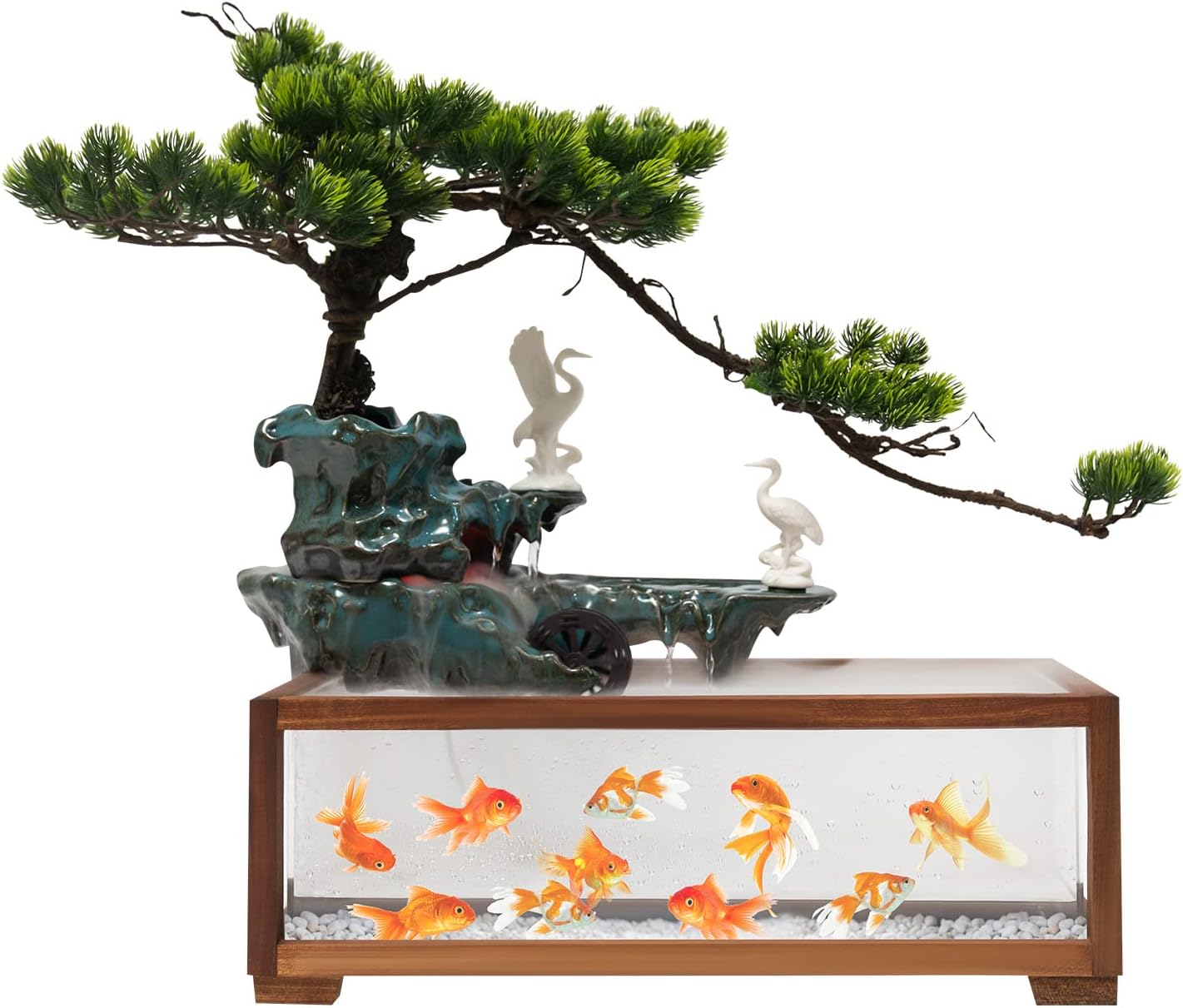 SanBouSi Tabletop Fountain with Fish Tank and LED Light