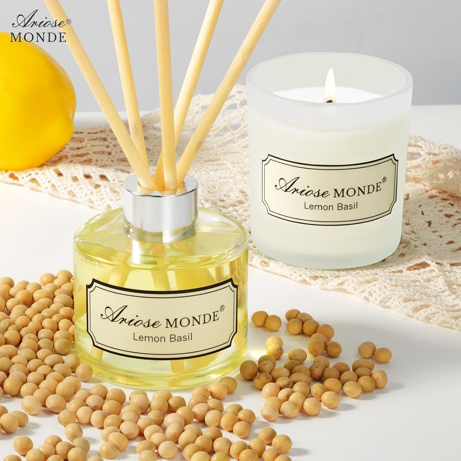 Lemon Basil Reed Diffuser Soy Candle Set