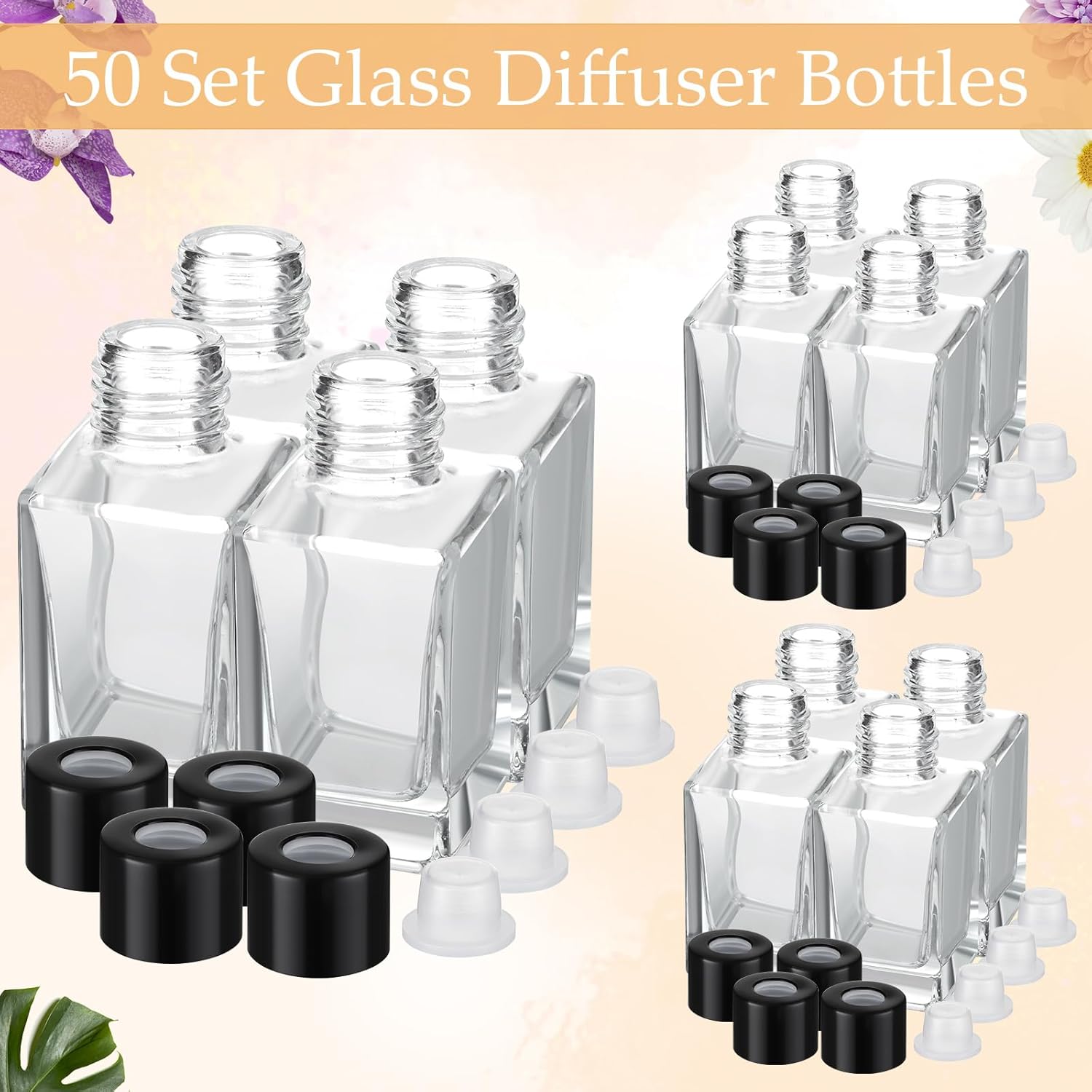 Umigy 50 Piece Glass Diffuser Set with Black Caps