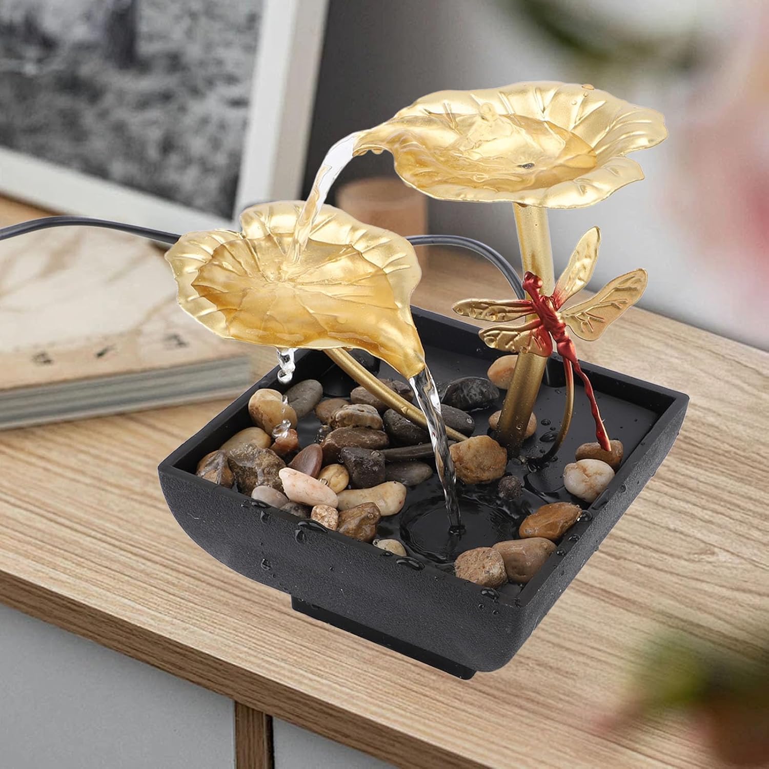 Tabletop Fountain with LED Light and Stones