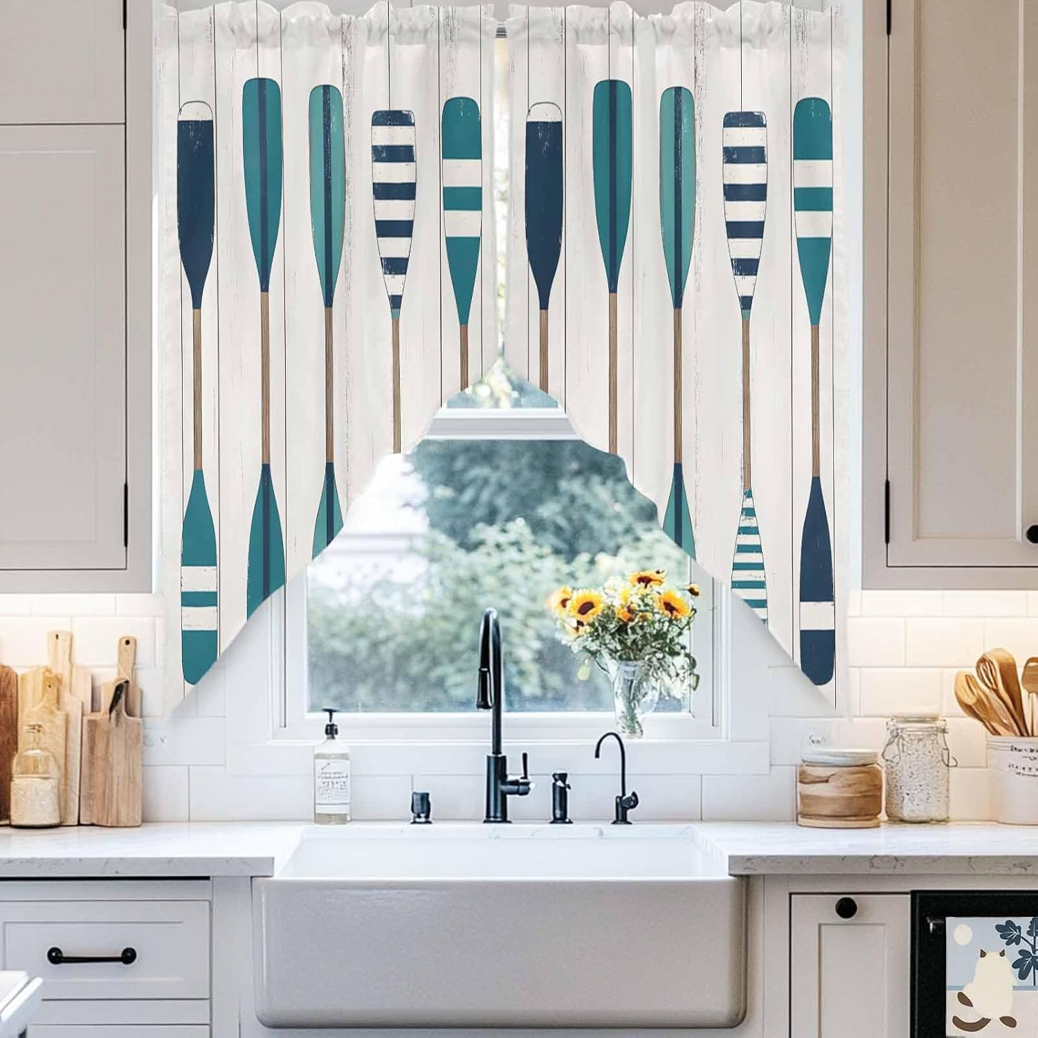 Striped Lake Paddles Swag Valances 2 Panels Set 36 Inch