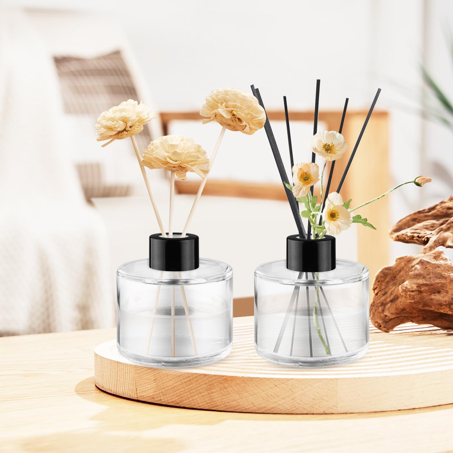 4Pcs 100ml Clear Glass Diffuser Bottles with Black Caps