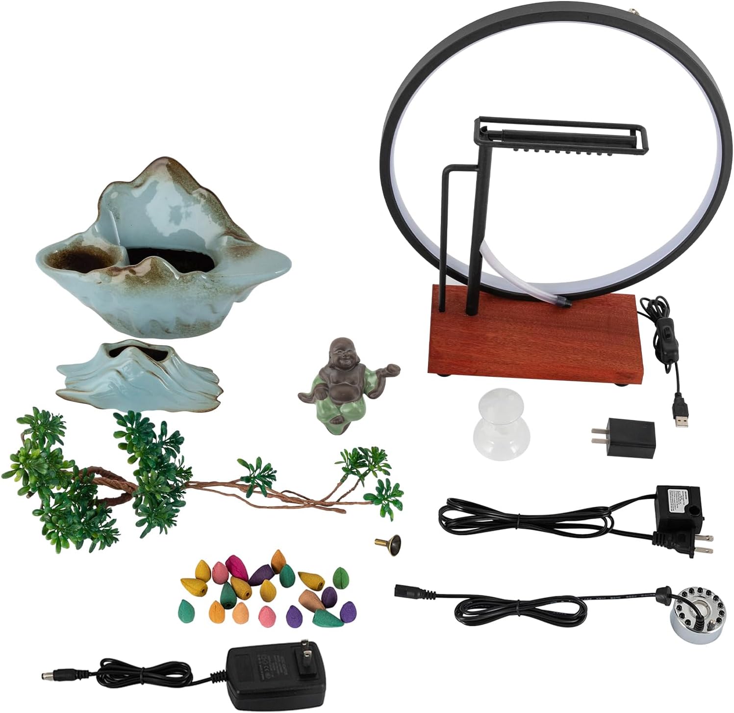 Tabletop Fountain with LED Light and Mist Atomizer