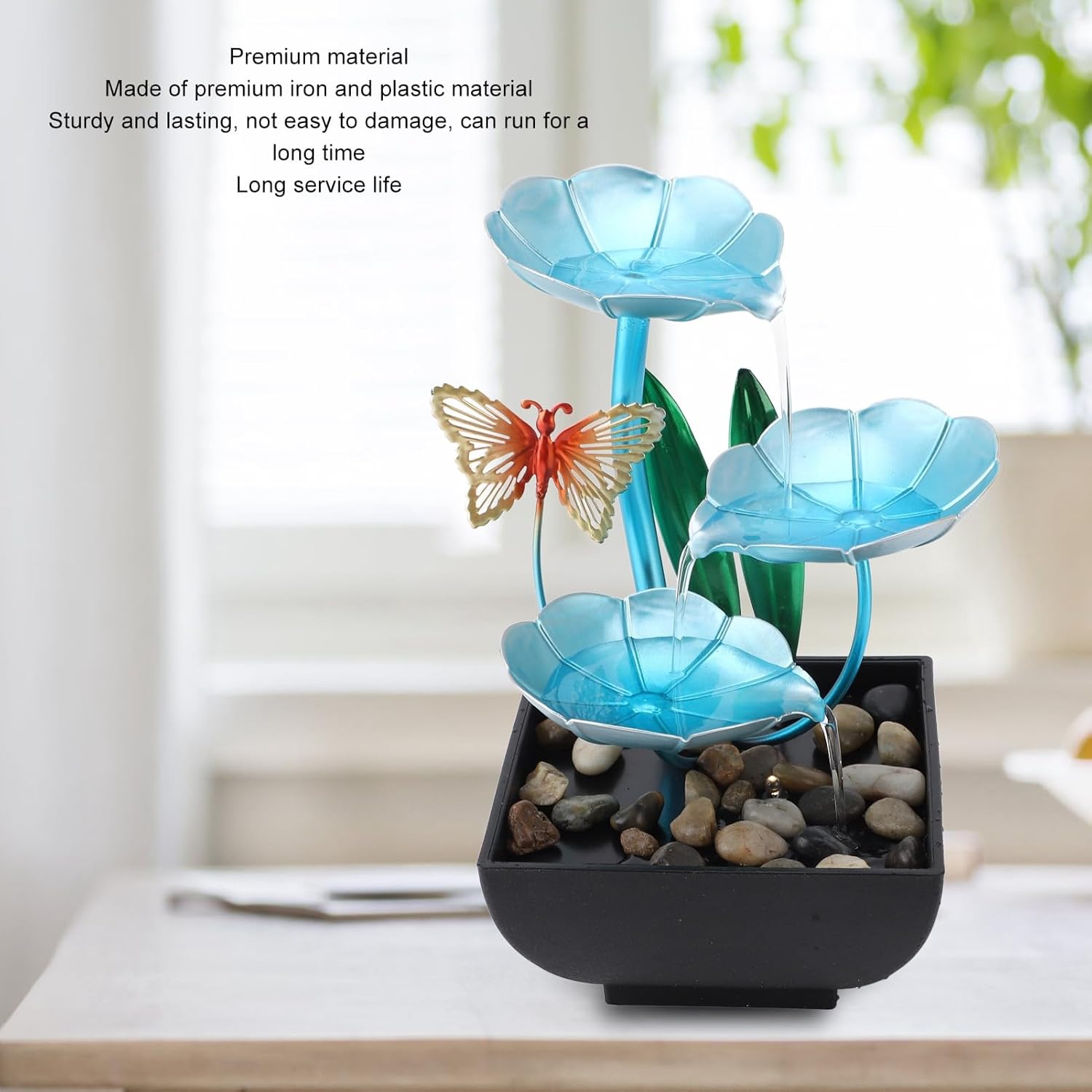 Small Tabletop Waterfall Fountain with LED Light and USB Plug