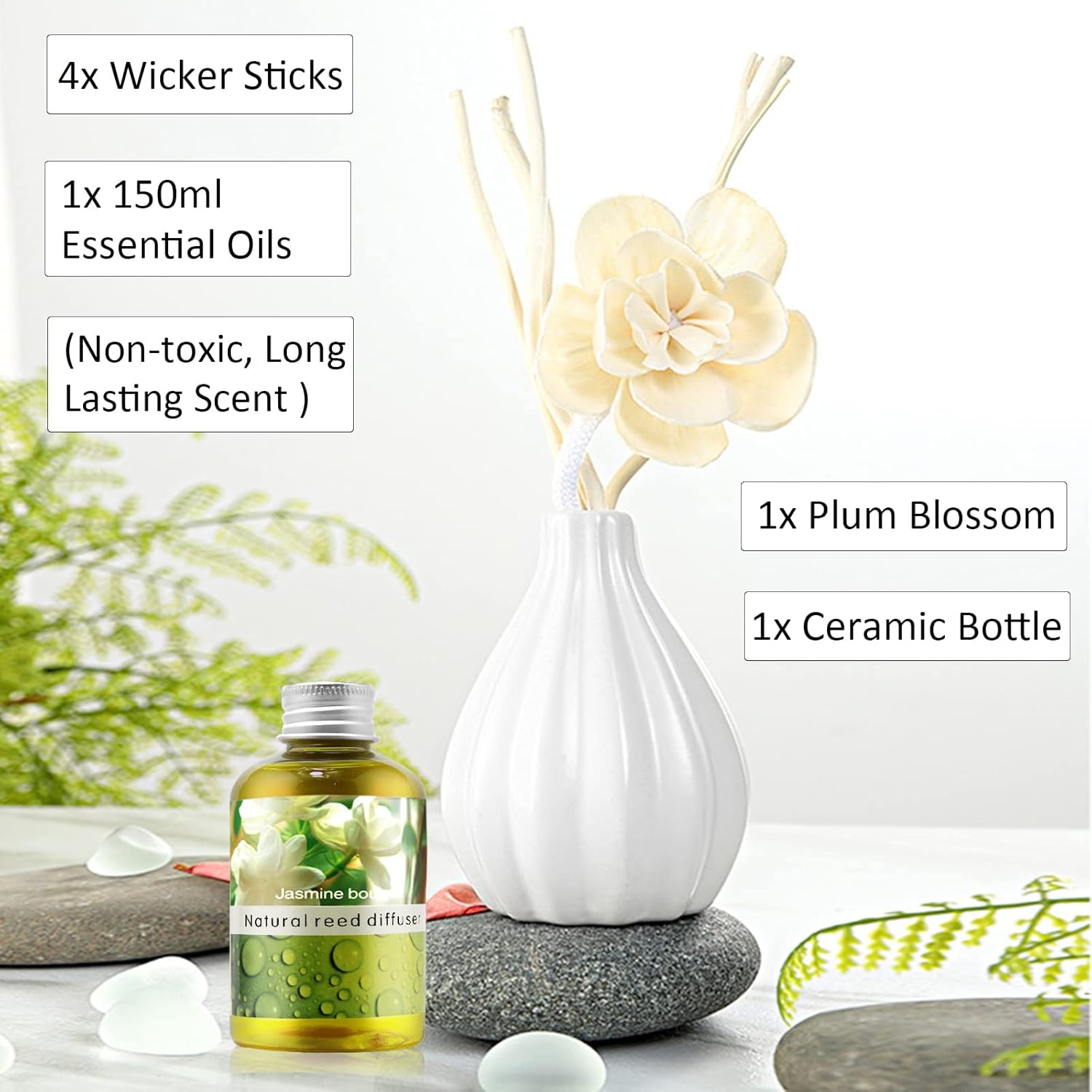 Elegant Jasmine Bouquet Reed Diffuser Set