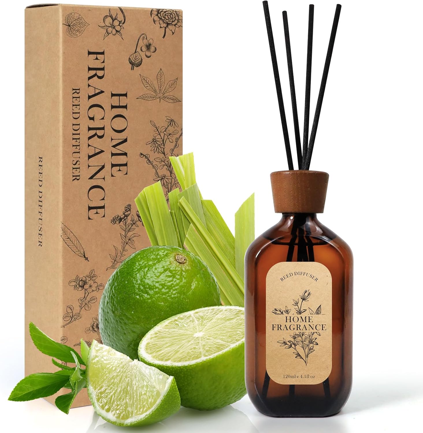 LA BELLEFE Reed Diffuser Set Lemongrass Lime 6 Sticks