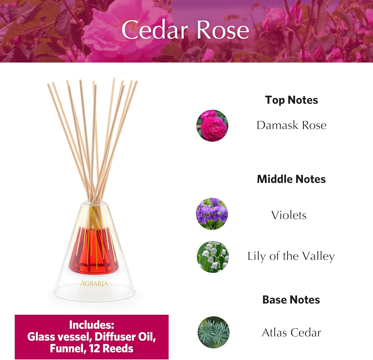 Agraria Cedar Rose Reed Diffuser Set