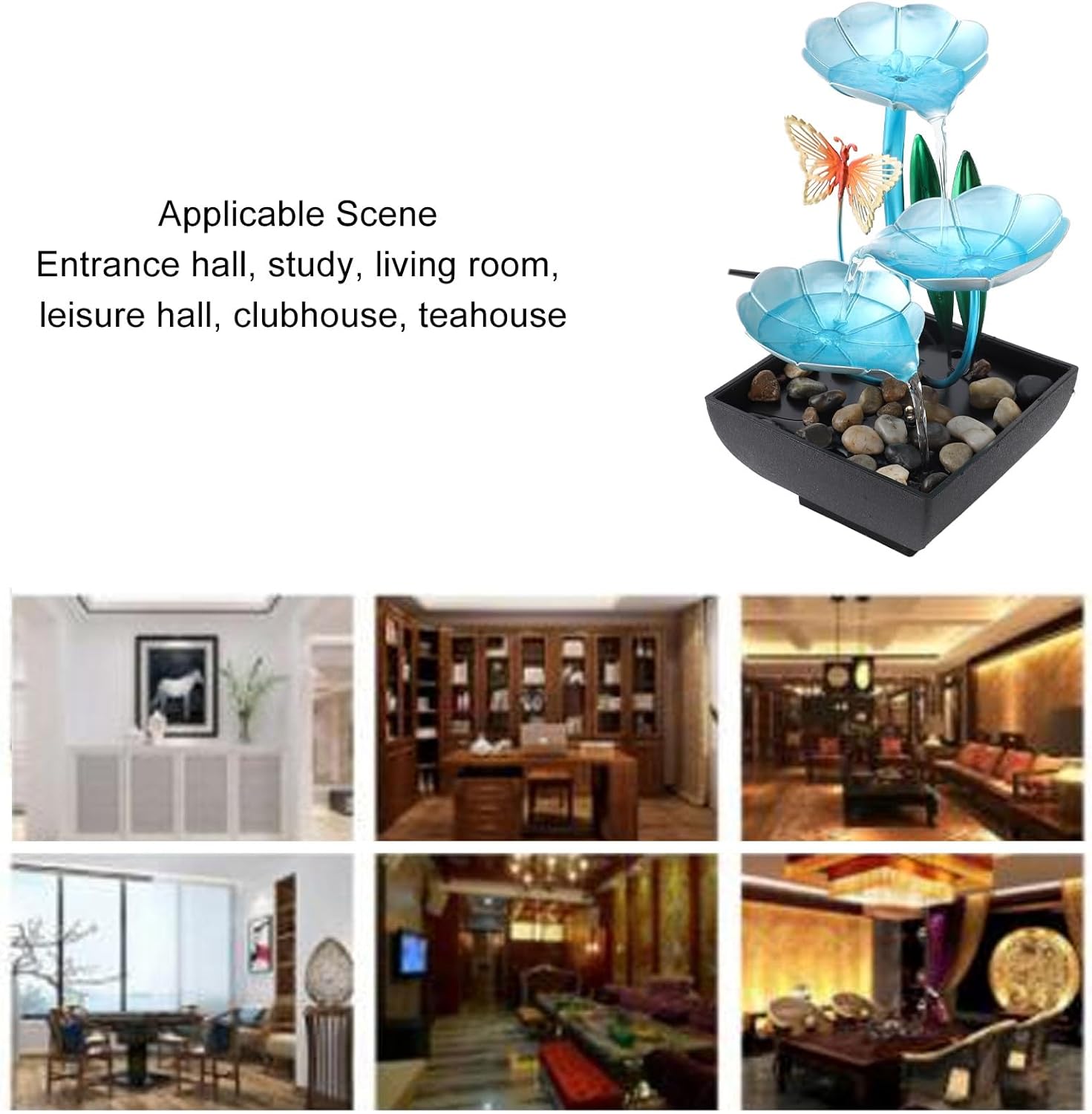 Small Tabletop Waterfall Fountain with LED Light and USB Plug