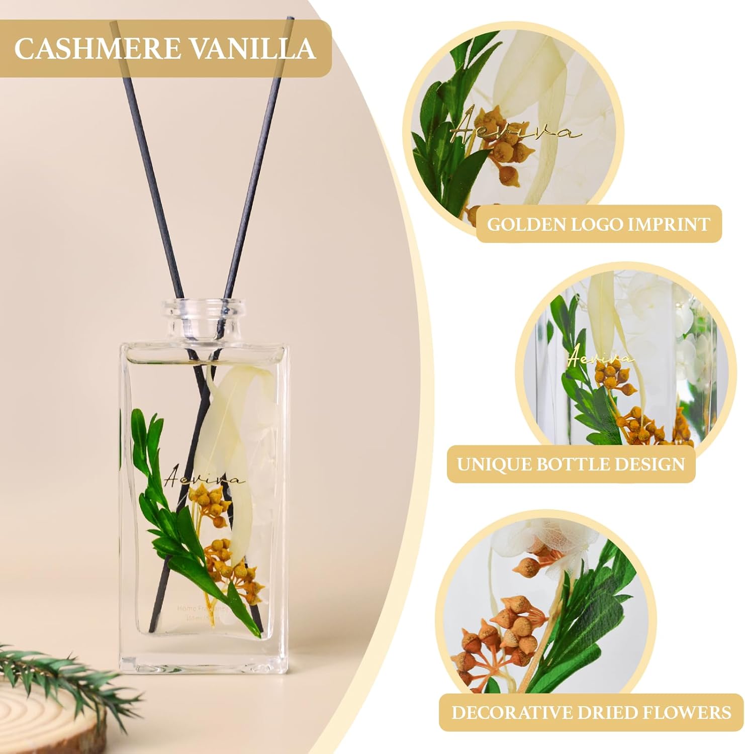 Aeviva Flower Reed Diffuser Set with Cashmere Vanilla Scent