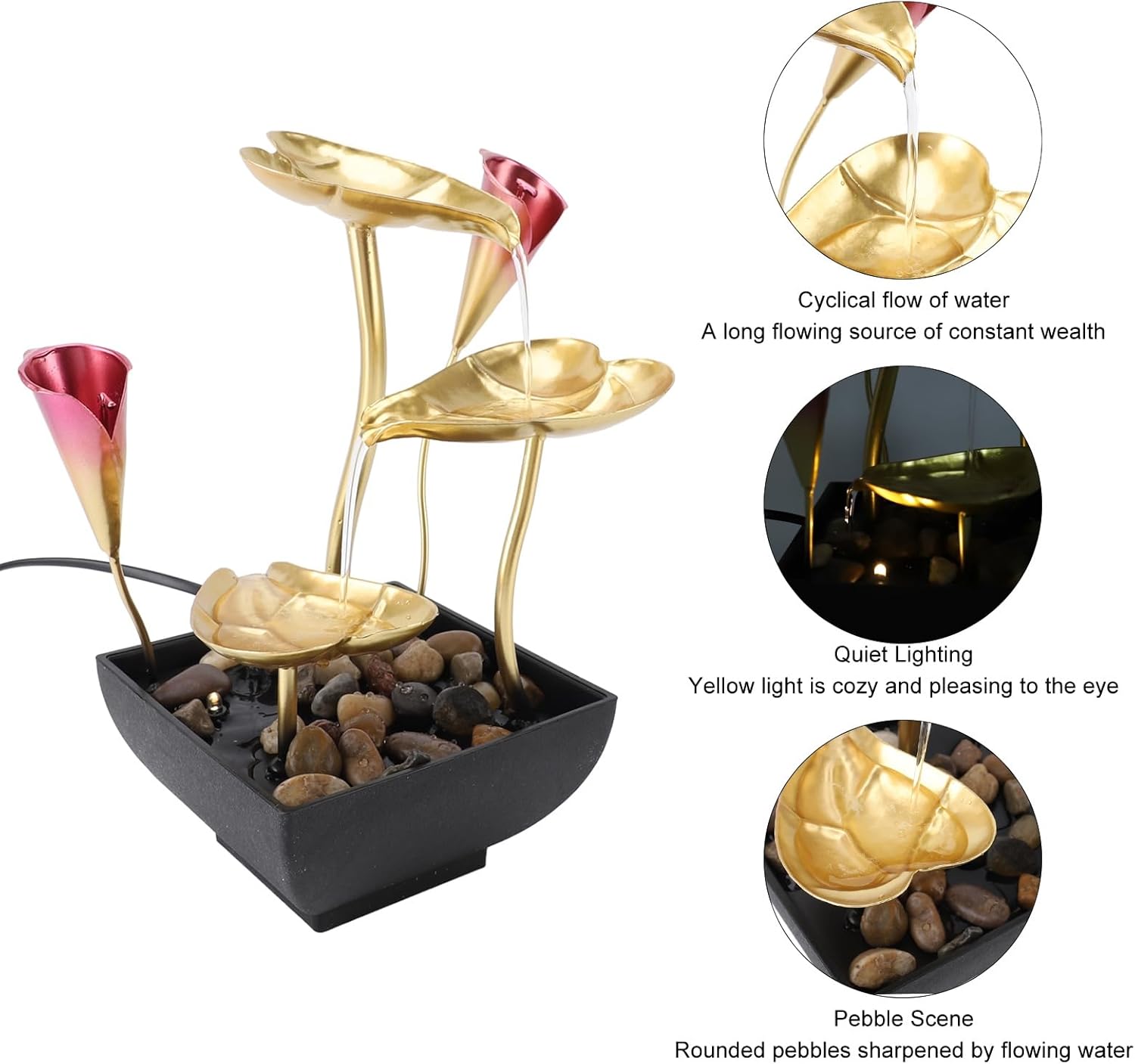 Tomotato Tabletop Fountain with LED Light and USB Power