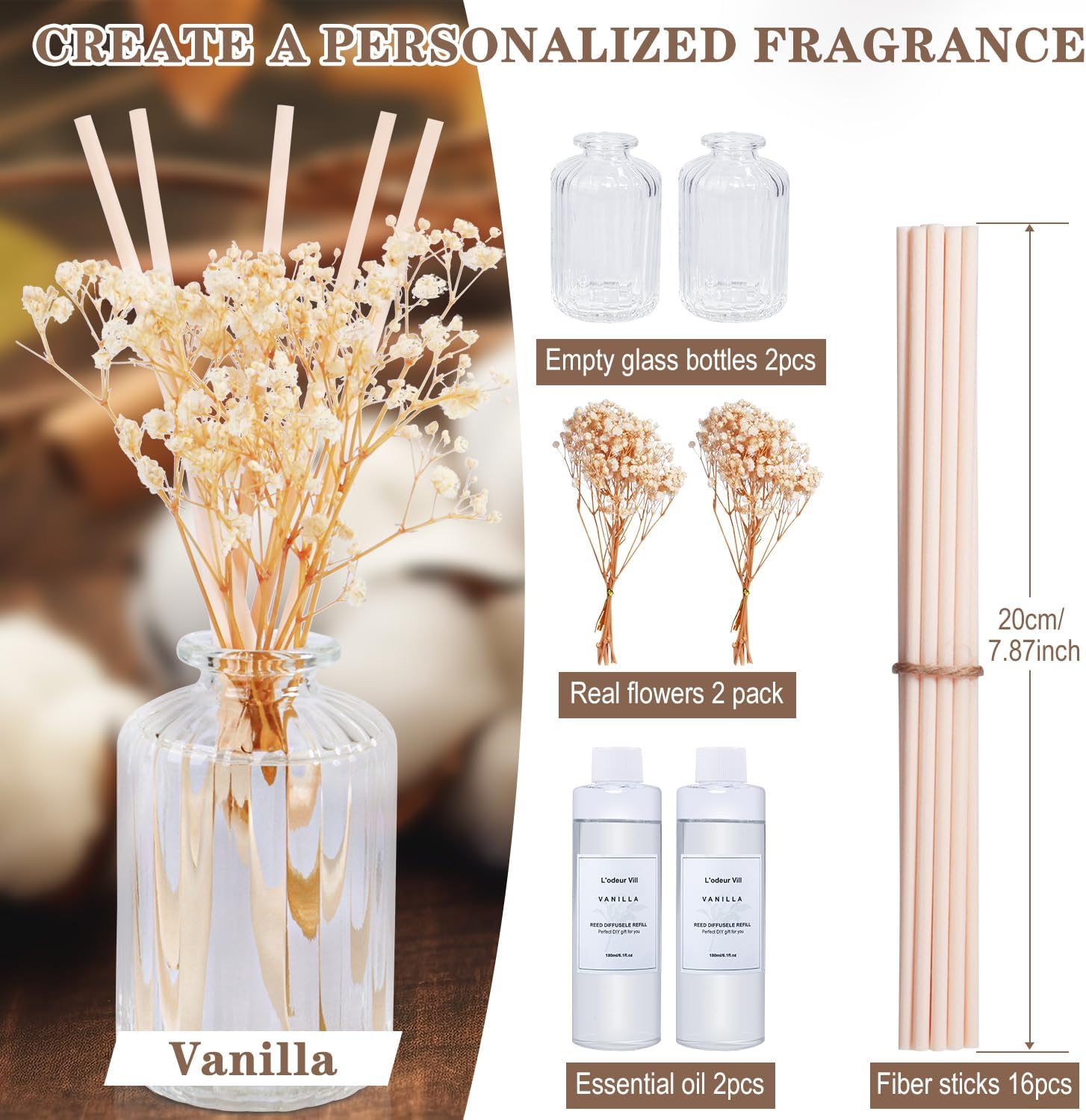 Lodeur Vill Reed Diffuser Set 2 Pack Vanilla Scent