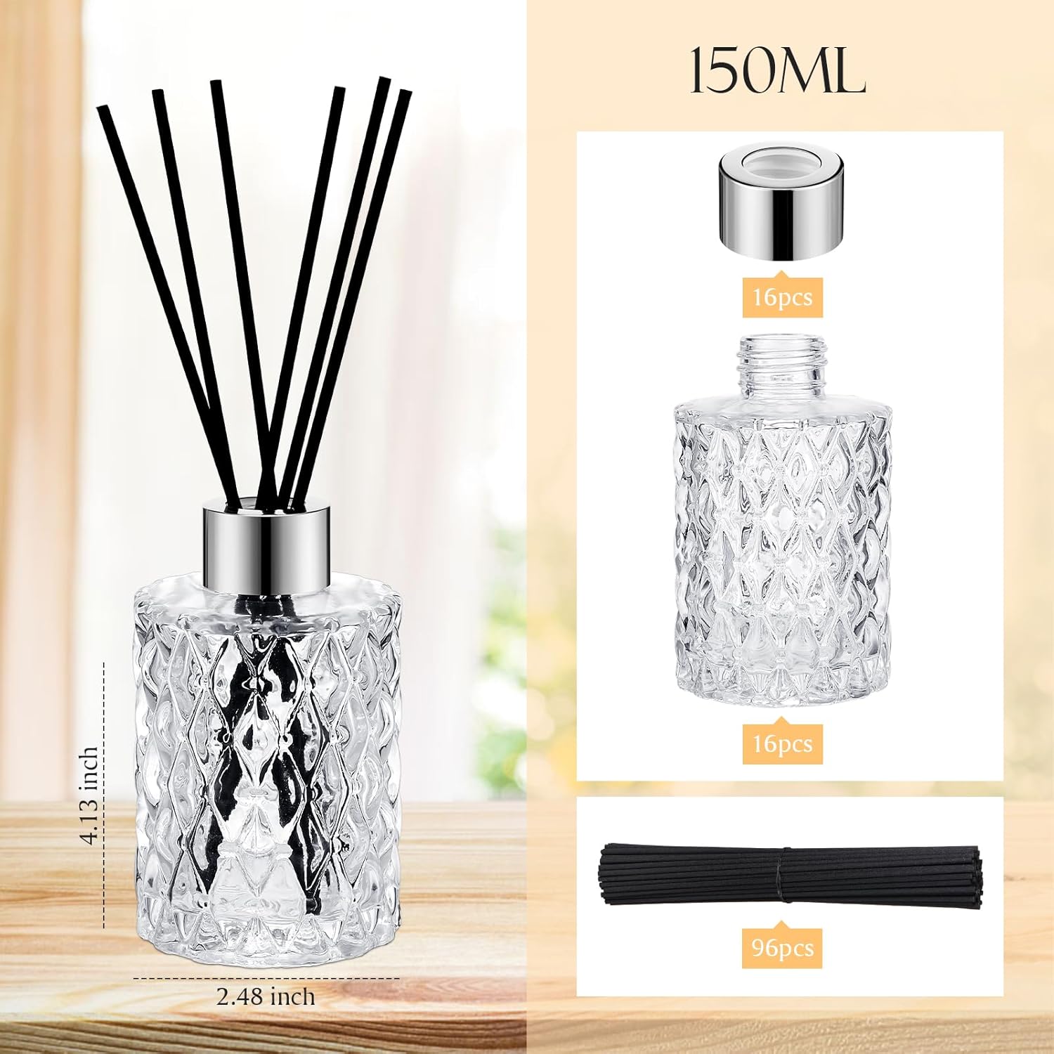 Norme 6-Piece Glass Reed Diffuser Set with Sticks and Caps
