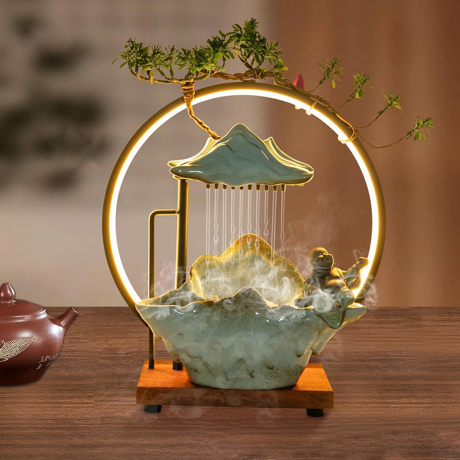 KELIBI Tabletop Fountain with LED Light and Pump