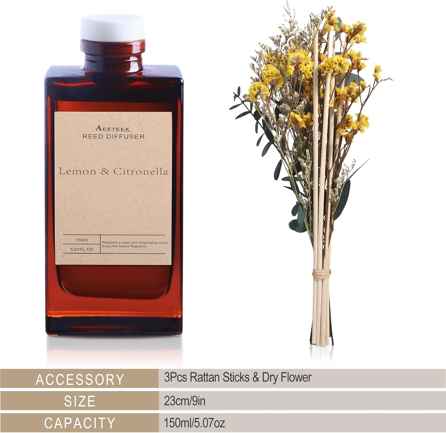 Lemon Citronella Reed Diffuser Set with Flower Decor