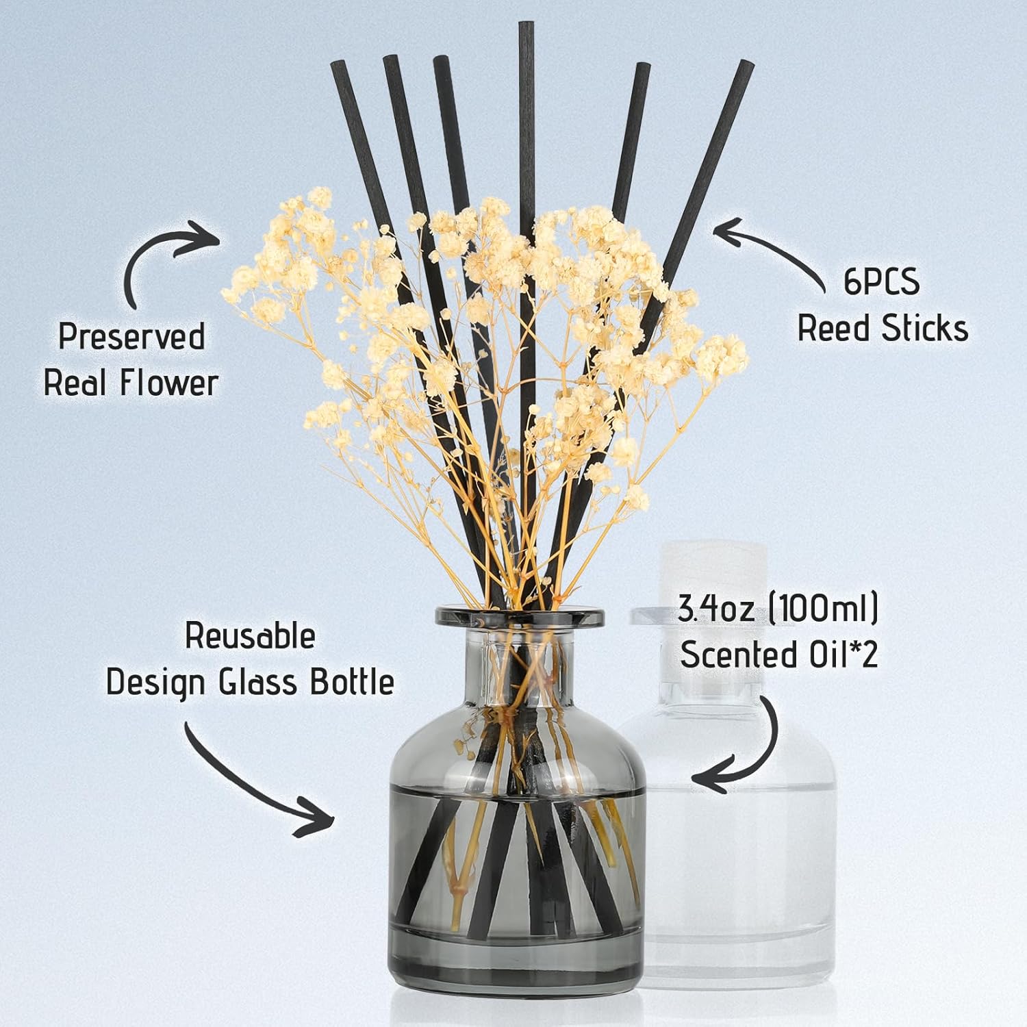 Brakula 2 Pack Reed Diffuser Set with 12 Sticks