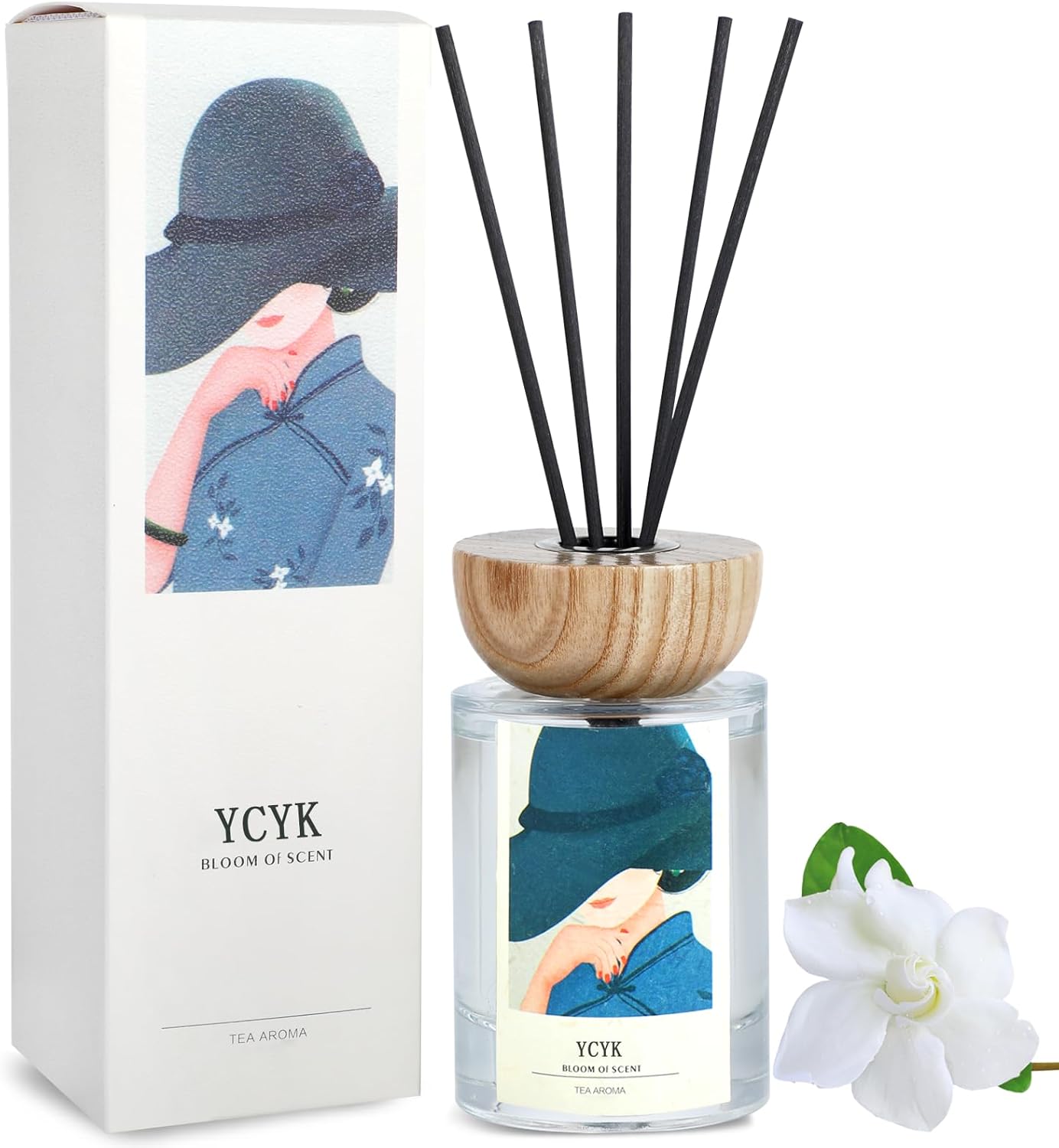 Ycyk Reed Diffuser Set with Jasmine Gardenia Scent Oil