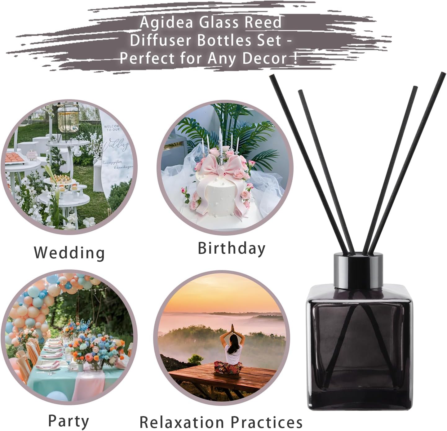 4PCS Glass Diffuser Bottles with 20 Reeds and Accessories
