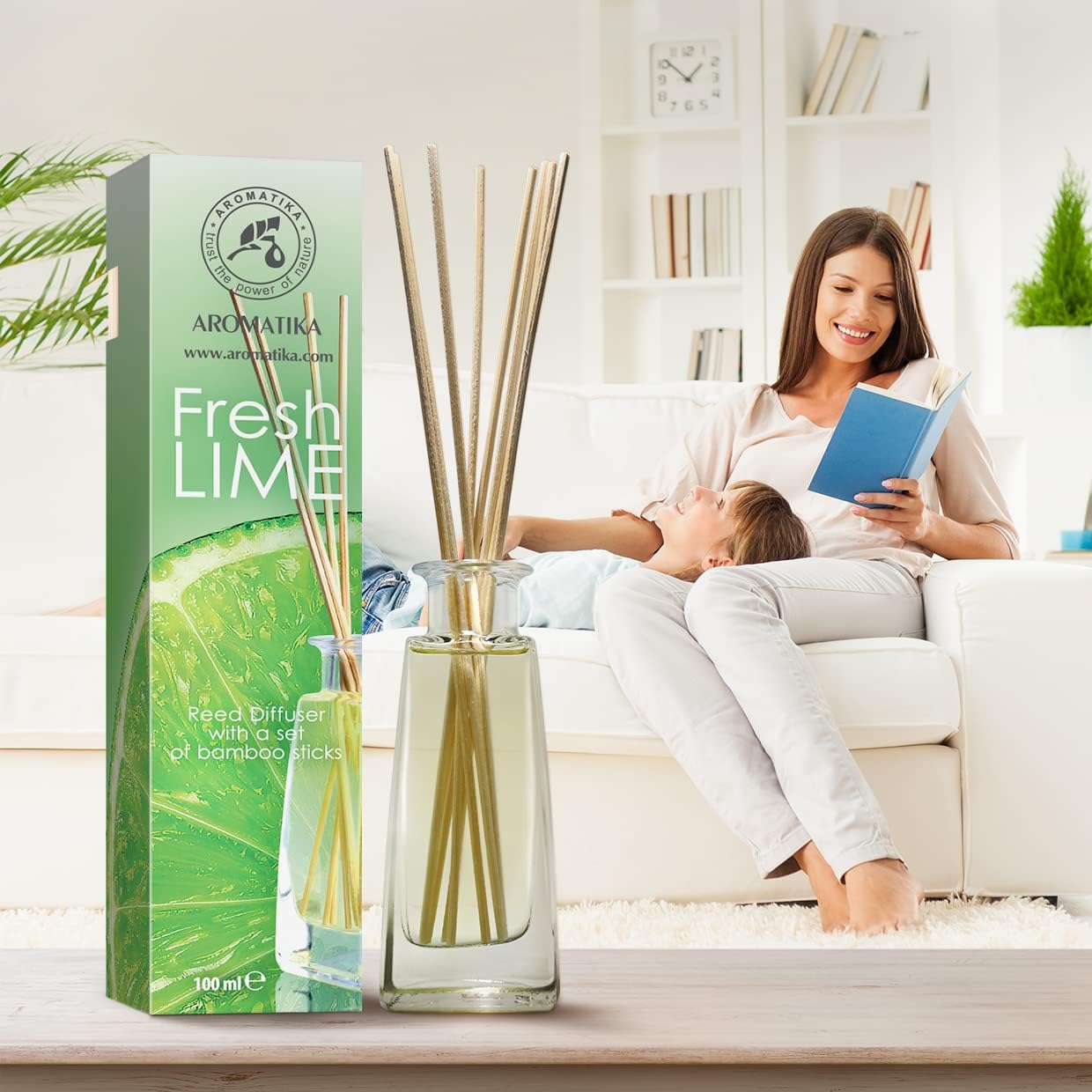 AROMATIKA Lime Reed Diffuser Set 34 Fl Oz