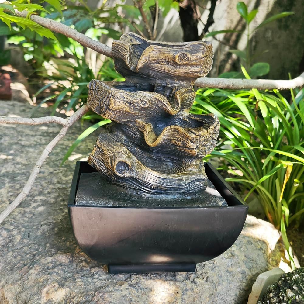 Tabletop Water Fountain with 4-Tier Resin and LED Lights