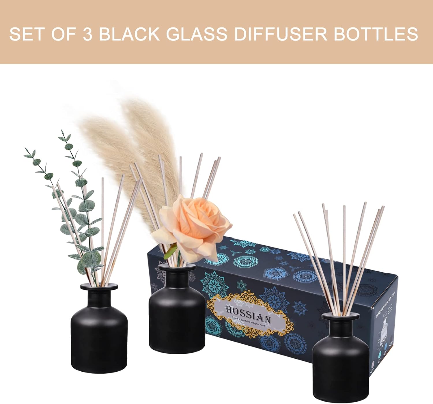 HOSSIAN Diffuser Glass Bottles Set of 3