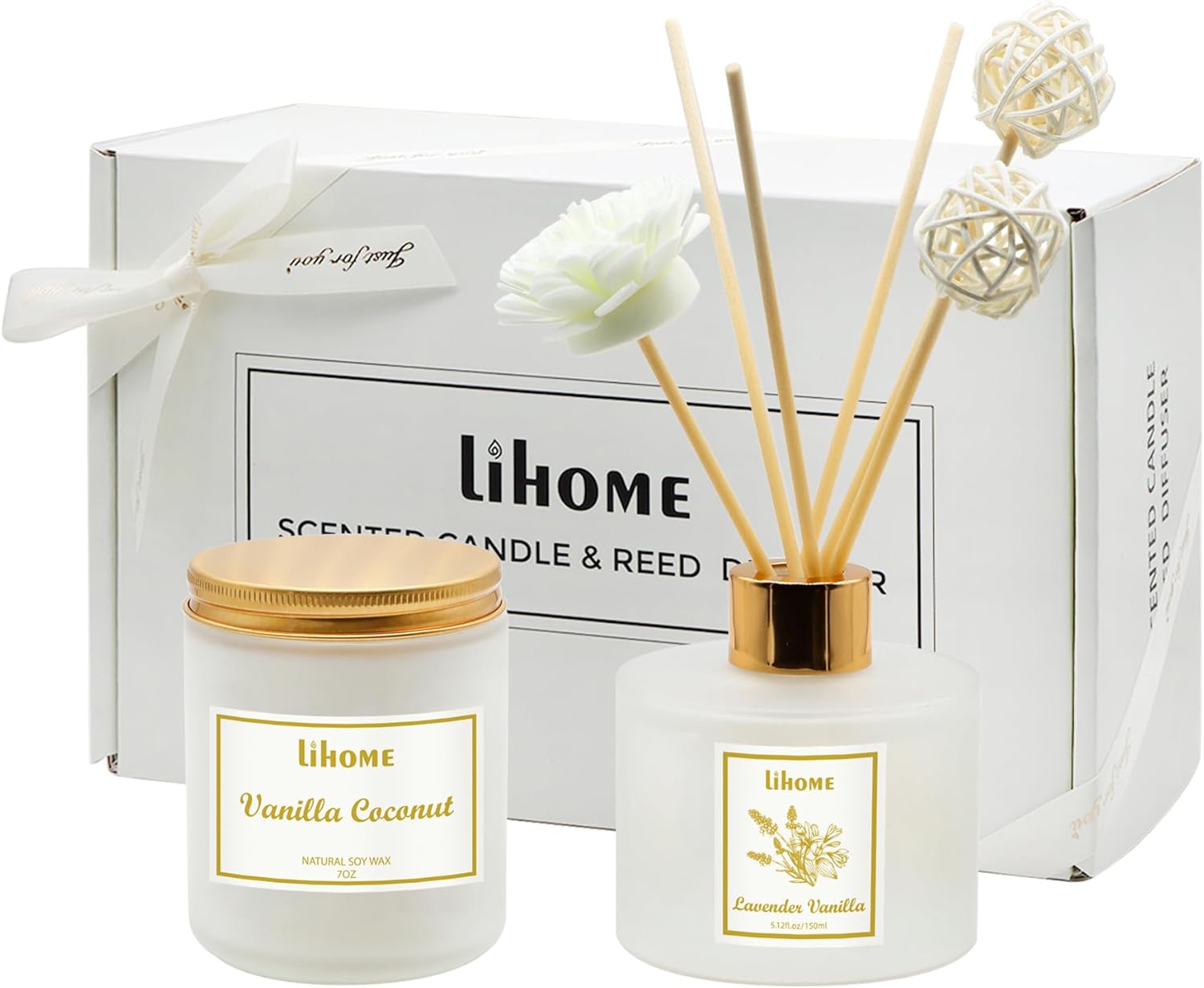 Gifts for Women - Vanilla Coconut Reed Diffuser Candle Set