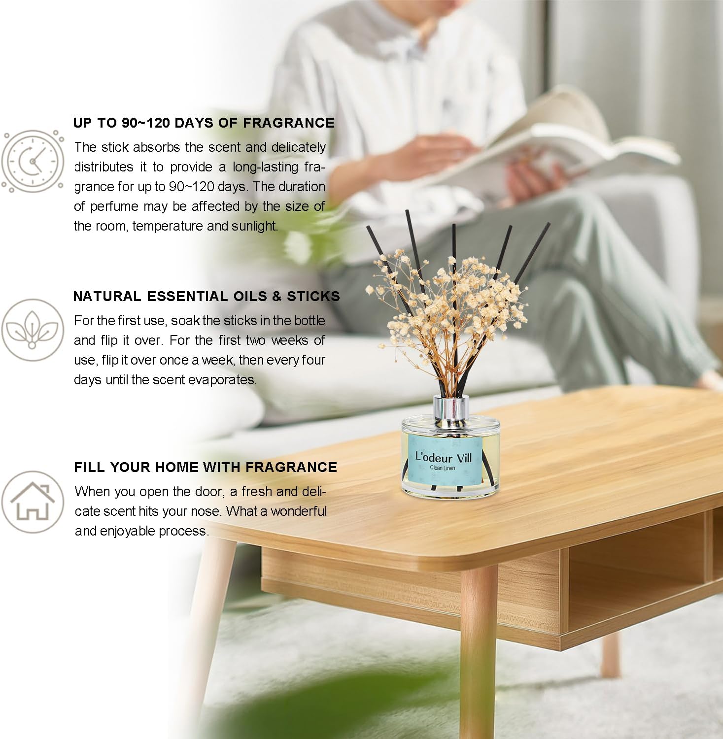 Lodeur Vill Reed Diffuser Set for Clean Linen Scent