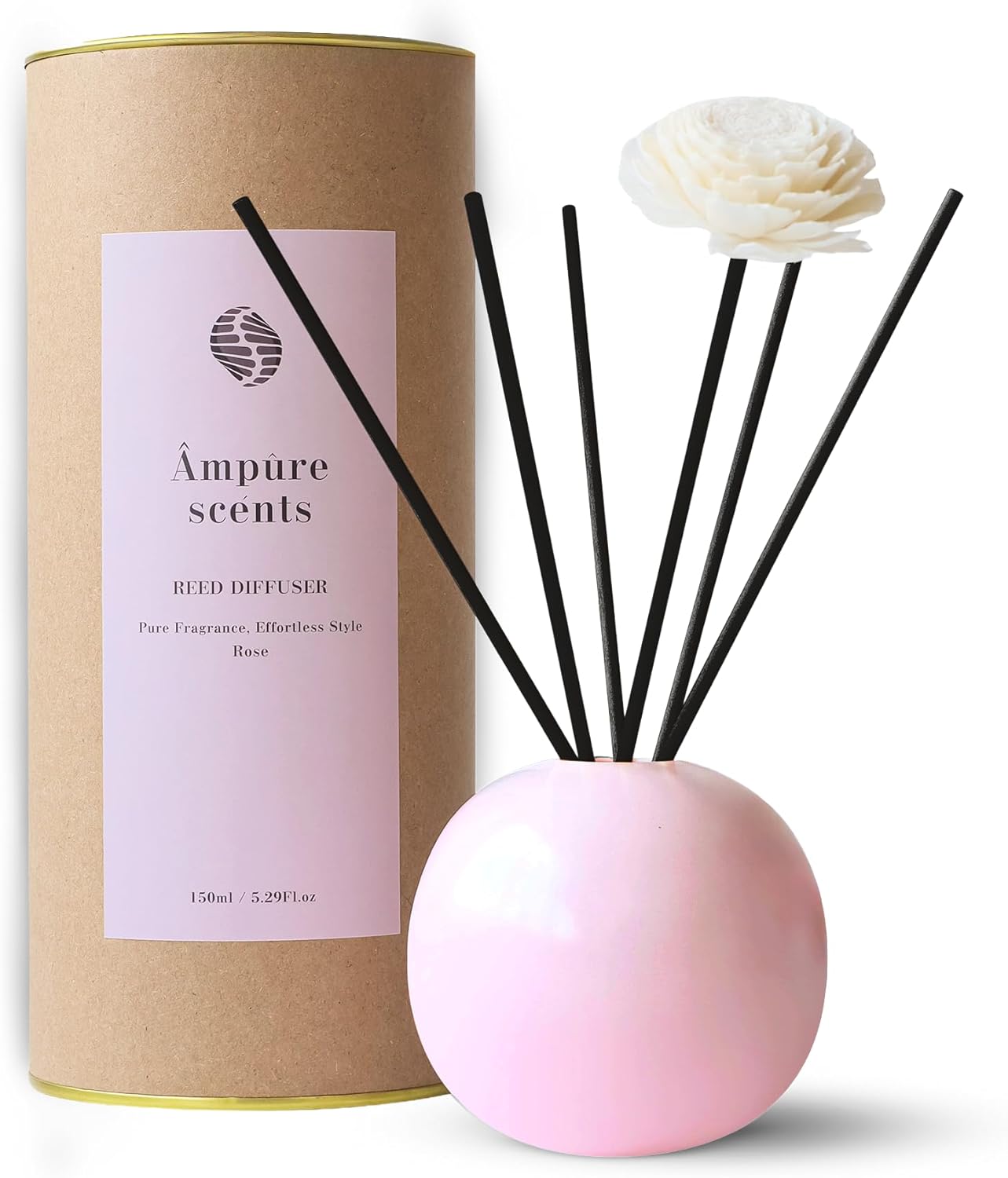Ampure Rose Fragrance Ceramic Reed Diffuser Set