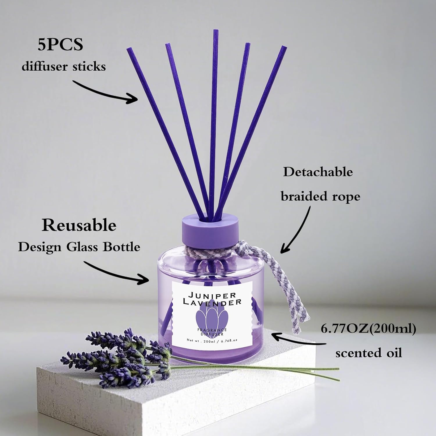 BEHAZEER Juniper Lavender Reed Diffuser Set 677OZ Large Capacity