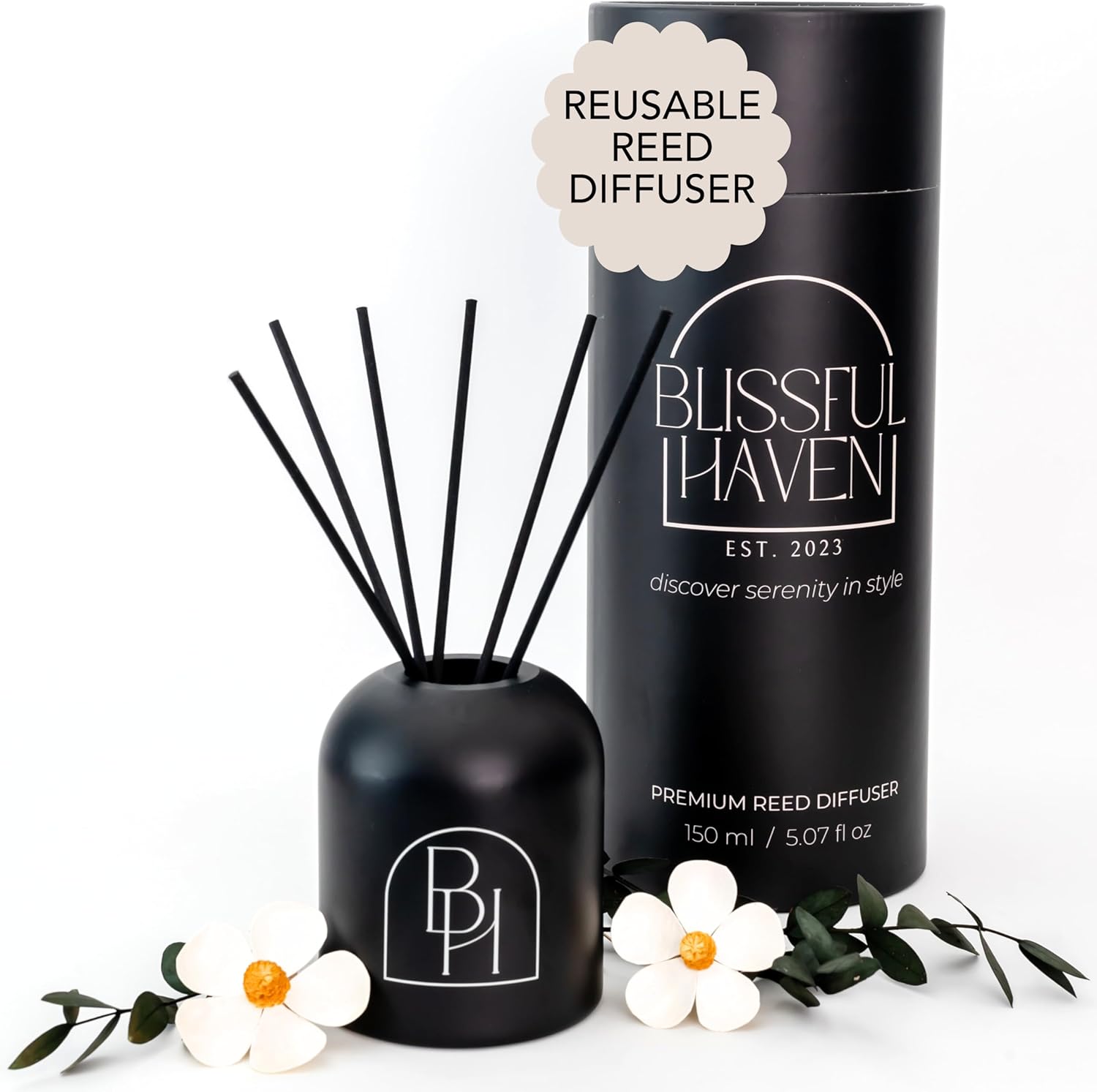 Matte Black Reed Diffuser Set - Clean Cotton Scent 507oz 60 Days