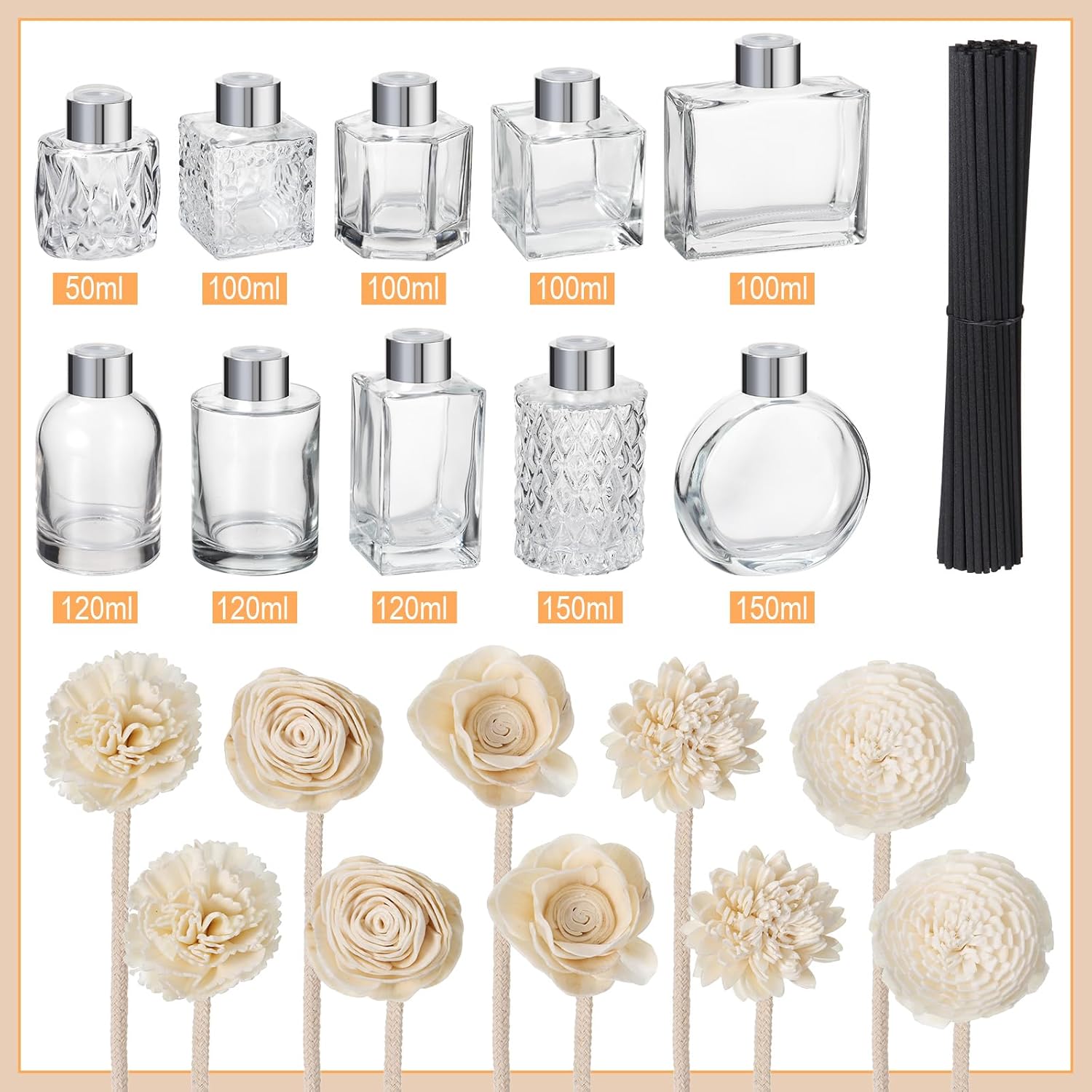 Tanlade 10 Piece Reed Diffuser Set Empty Bottles and Accessories