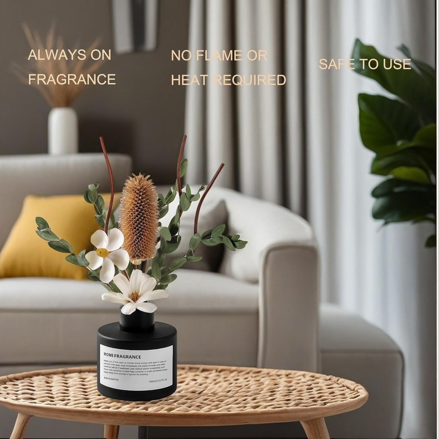 KBHOMFRA Pure White Gardenia Reed Diffuser Set