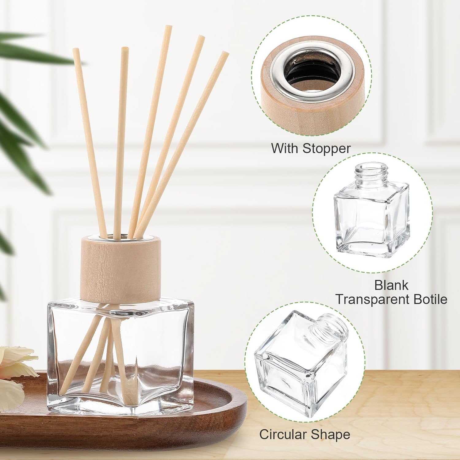12 Piece Reed Diffuser Set with Wooden Caps and Rattan Sticks