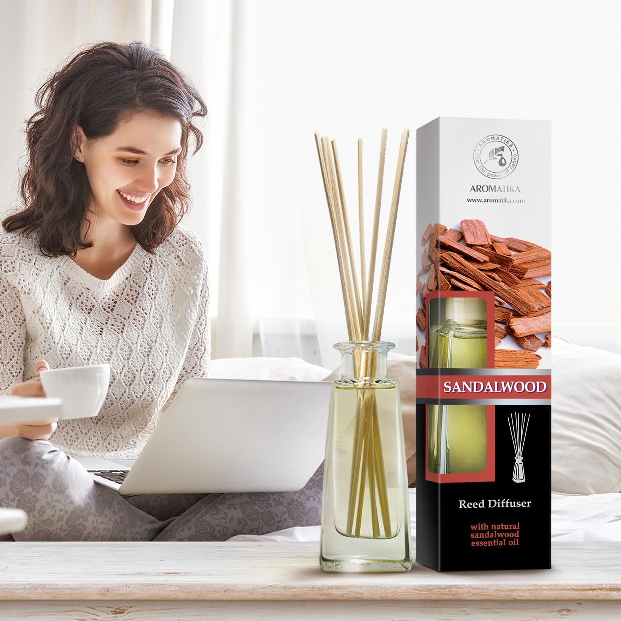 Sandalwood Reed Diffuser 34 Fl Oz - Natural Fragrance Set
