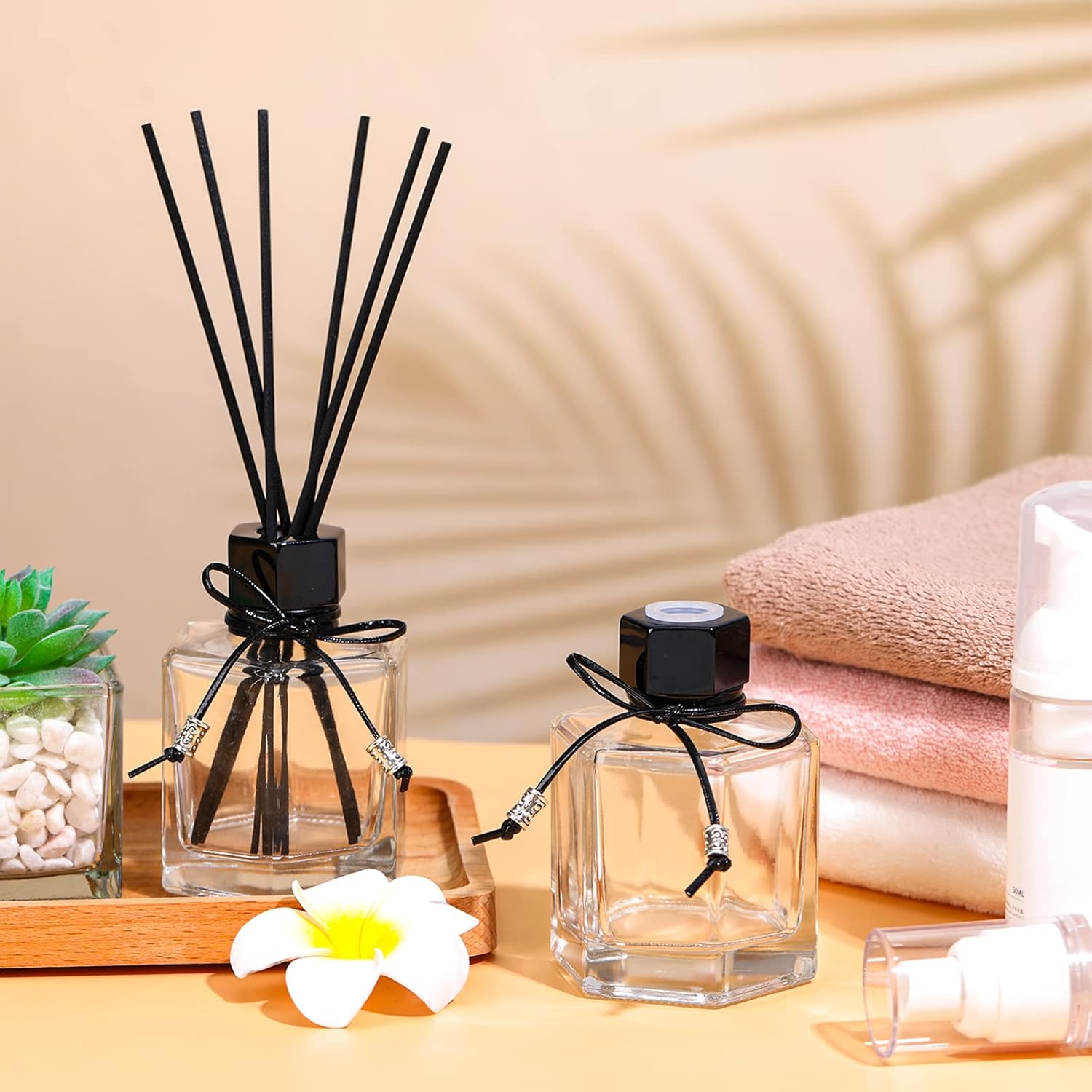 12 Pack Black Rattan Reed Diffuser Set with Caps and Bottles