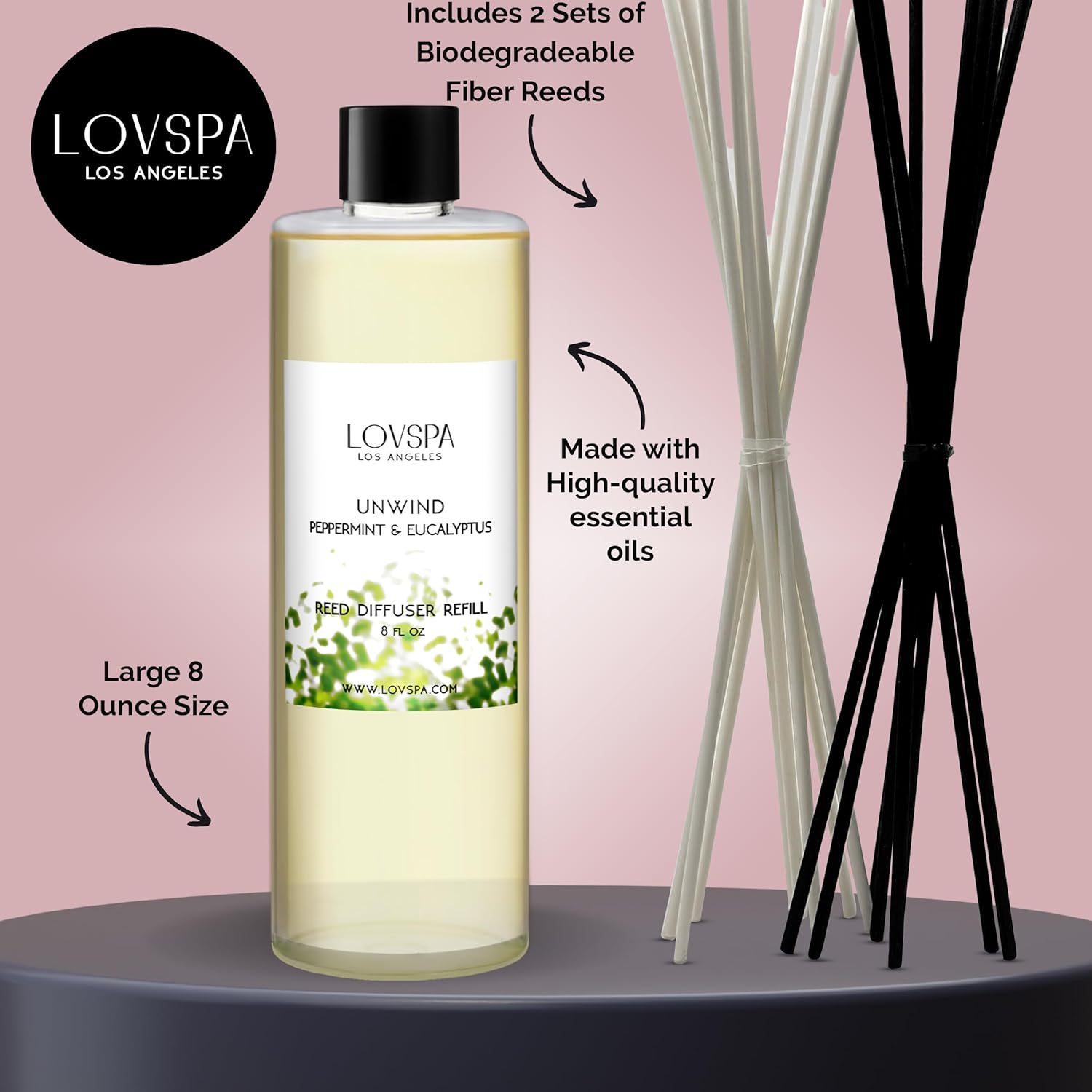 LOVSPA Reed Diffuser Oil Refill - UNWIND Peppermint Eucalyptus 8oz